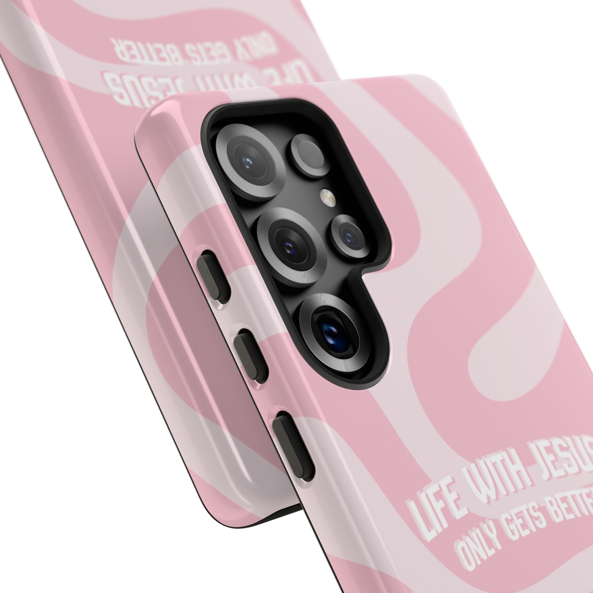 Pink Swirl Phone Case - "Life With Jesus Only Gets Better" Christian iPhone Cover