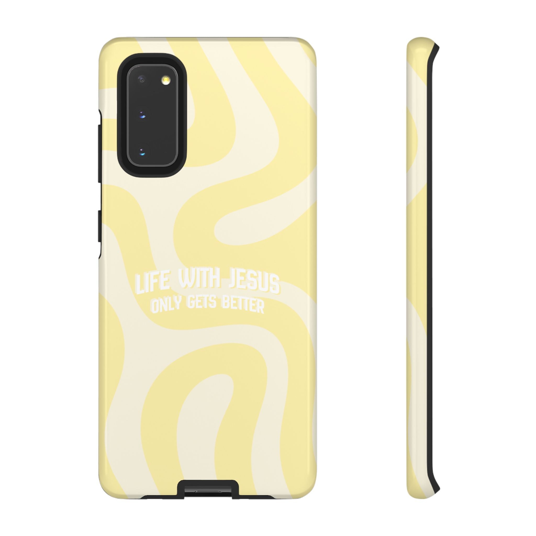 Yellow Swirl Phone Case - "Life With Jesus Only Gets Better" Christian iPhone Cover Tough Case