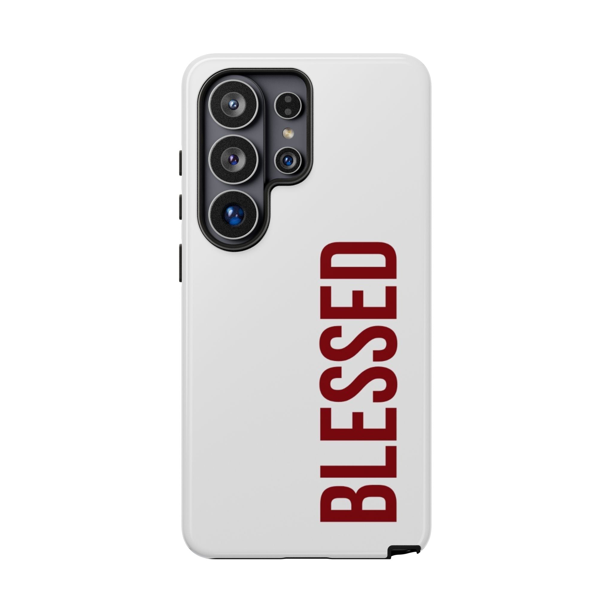 Blessed Vertical Phone Case — Protective Slim iPhone Cover with Red 'BLESSED' Text