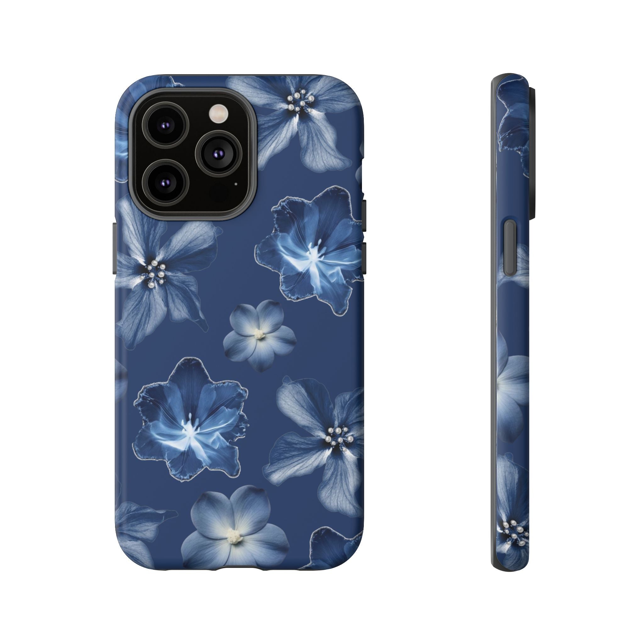 Navy Floral Tough Phone Case — Blue Bloom Protective Cover