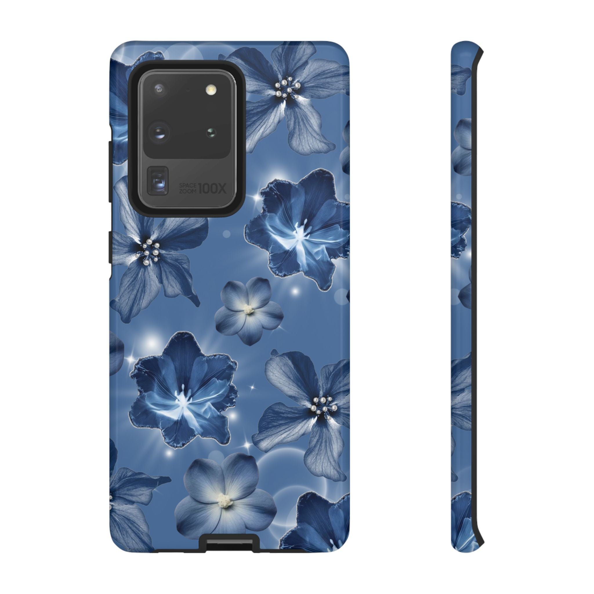 Blue Floral Tough Phone Case — Protective Blossom Design