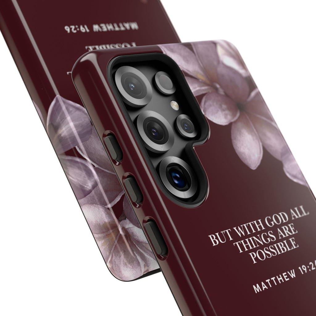 But With God All Things Are Possible — Floral Bible Verse Christian Tough Phone Case