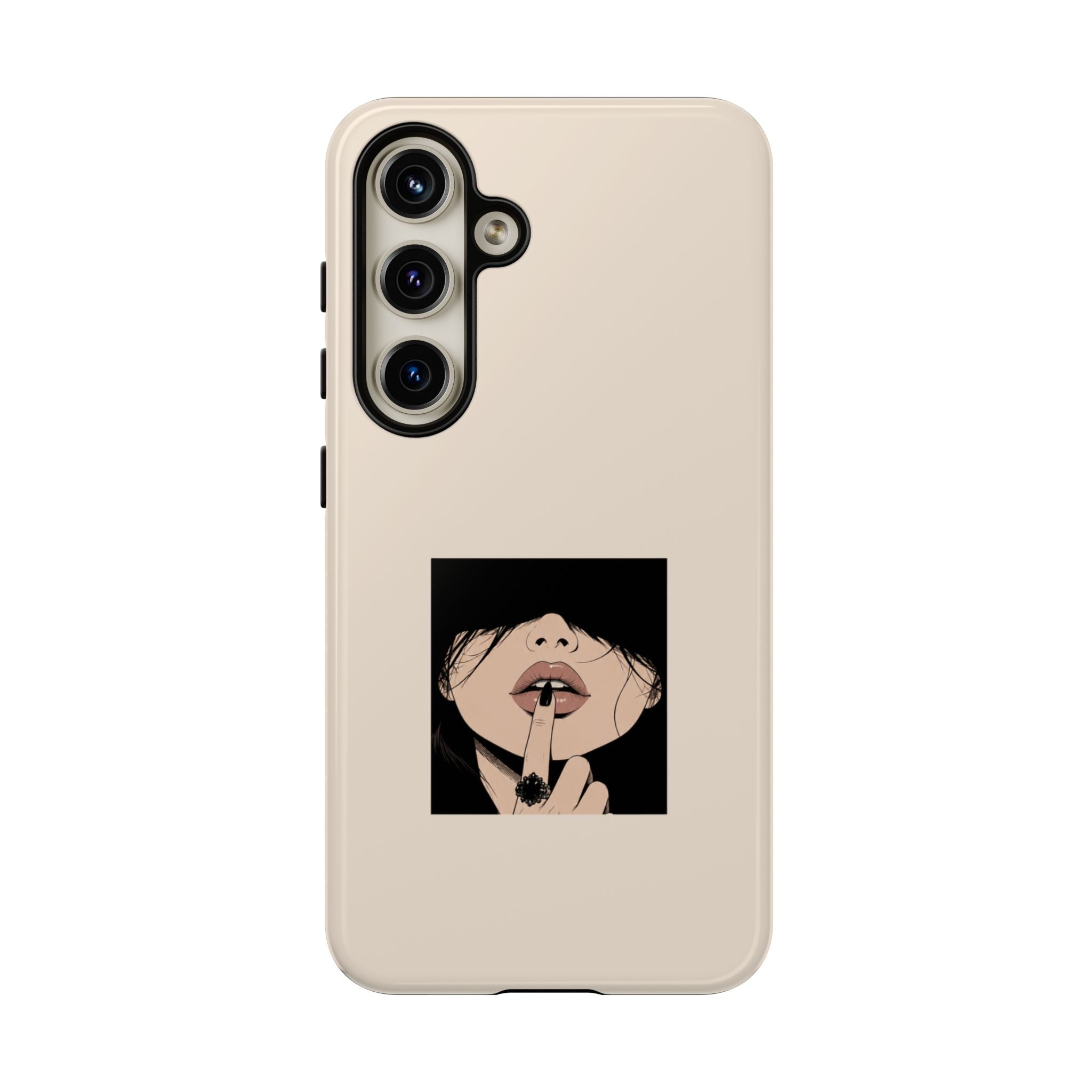 Minimal Anime Girl Shh Design, Edgy Aesthetic Protective Cover