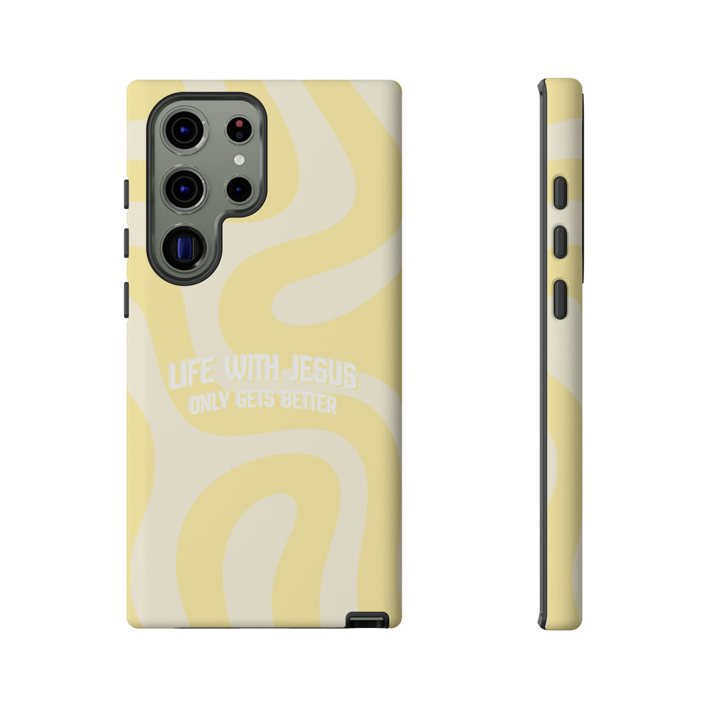 Yellow Swirl Phone Case - "Life With Jesus Only Gets Better" Christian iPhone Cover Tough Case