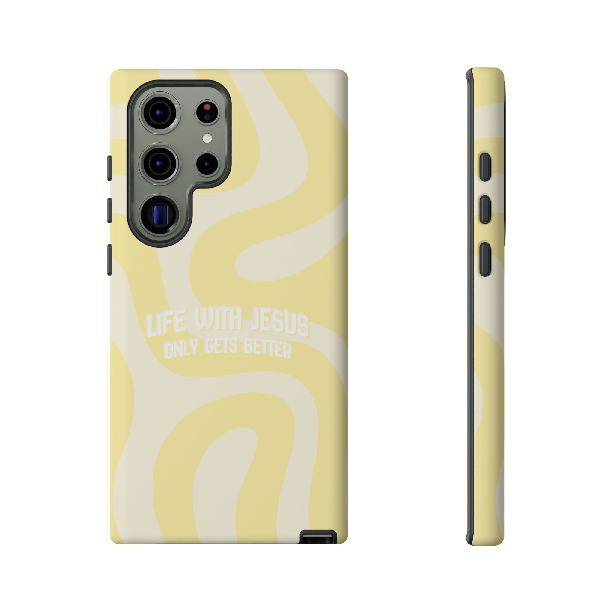 Yellow Swirl Phone Case - "Life With Jesus Only Gets Better" Christian iPhone Cover Tough Case