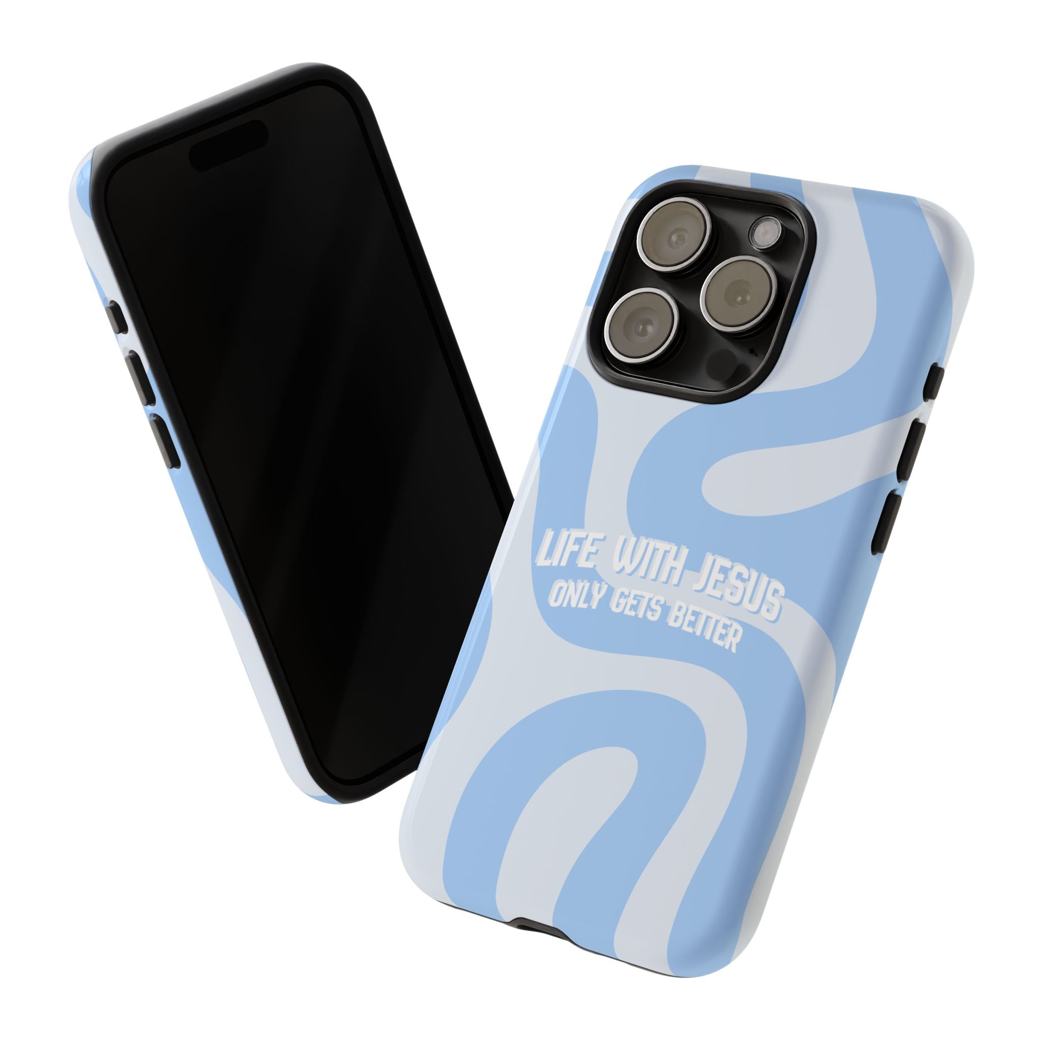 Blue Swirl Phone Case - "Life With Jesus Only Gets Better" Christian iPhone Cover