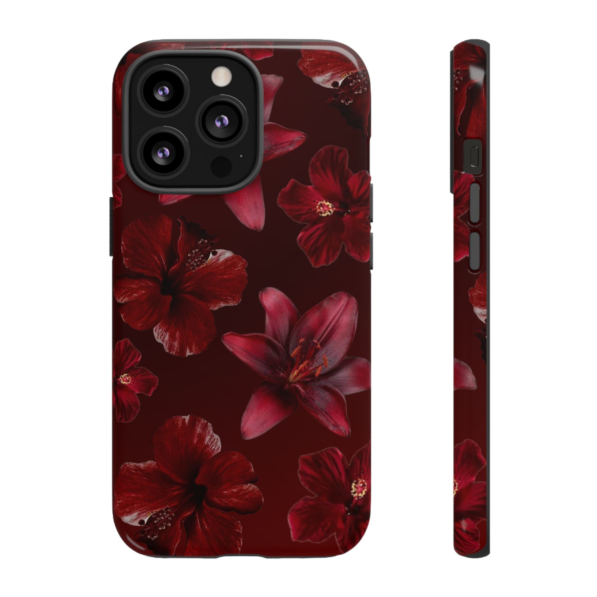 Tough Cases - Dark Red Floral Phone Case