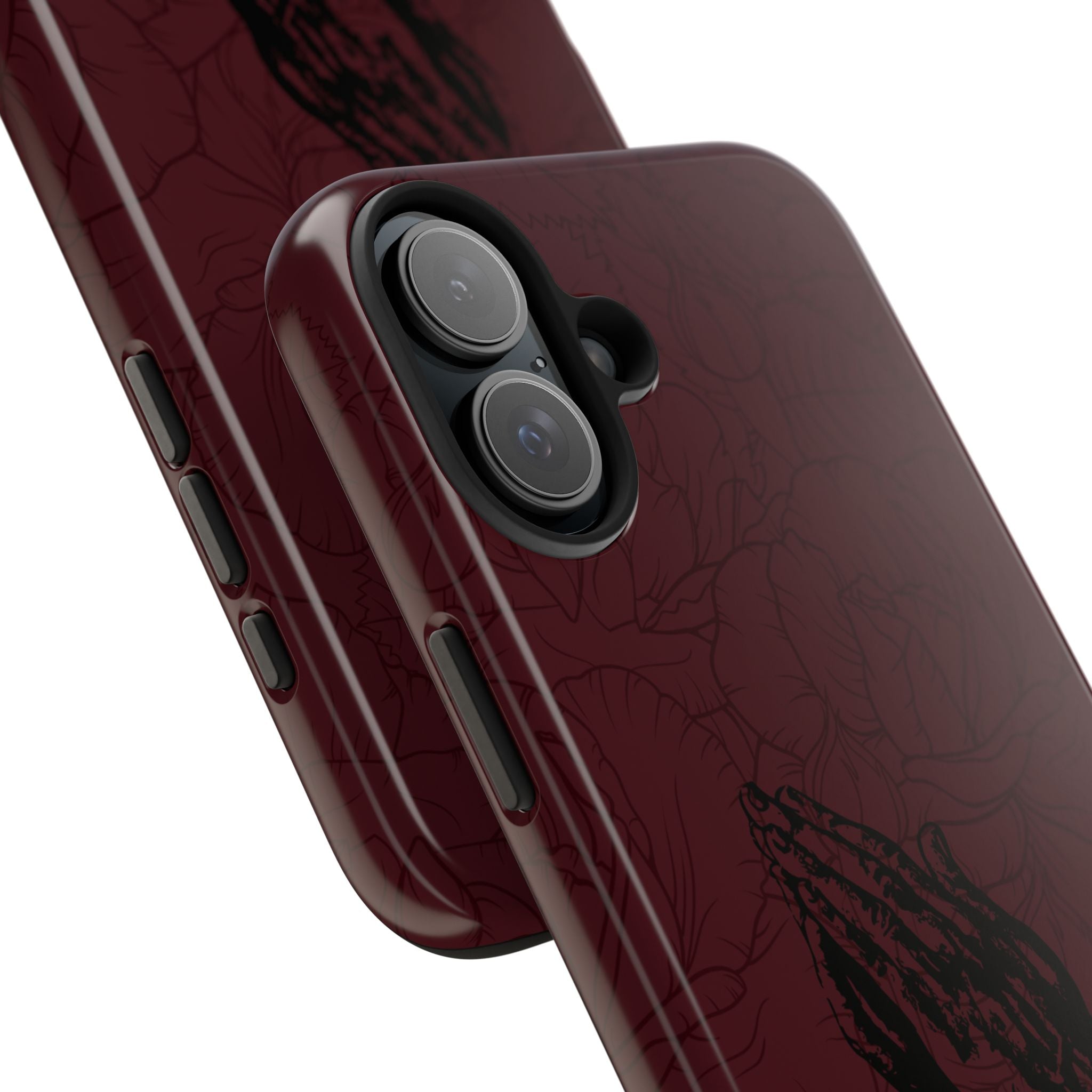 Burgundy Praying Hands Tough Phone Case – Floral Background, Religious Protective Cover