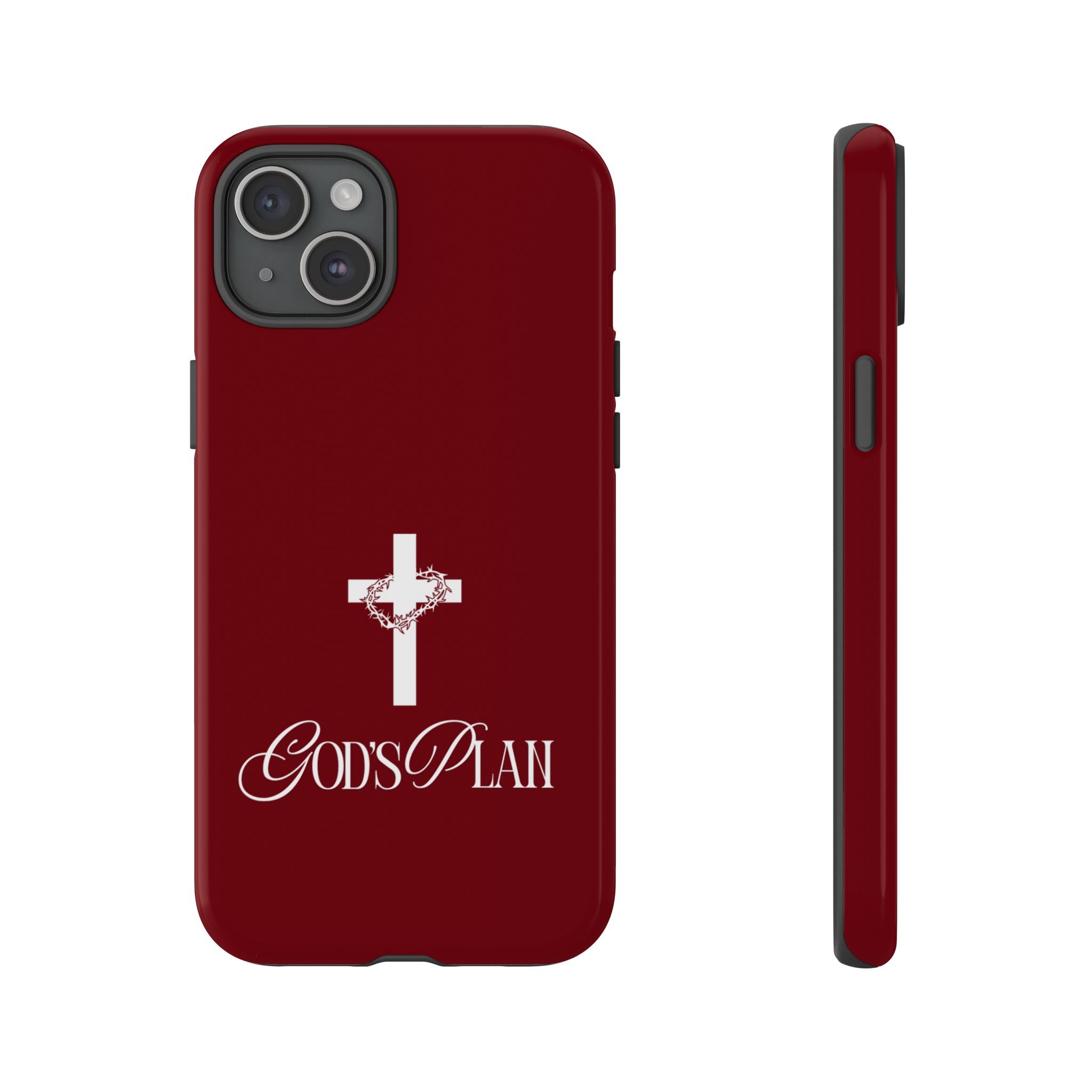 God's Plan — Christian Tough Phone Case | Cross Faith Burgundy Cover