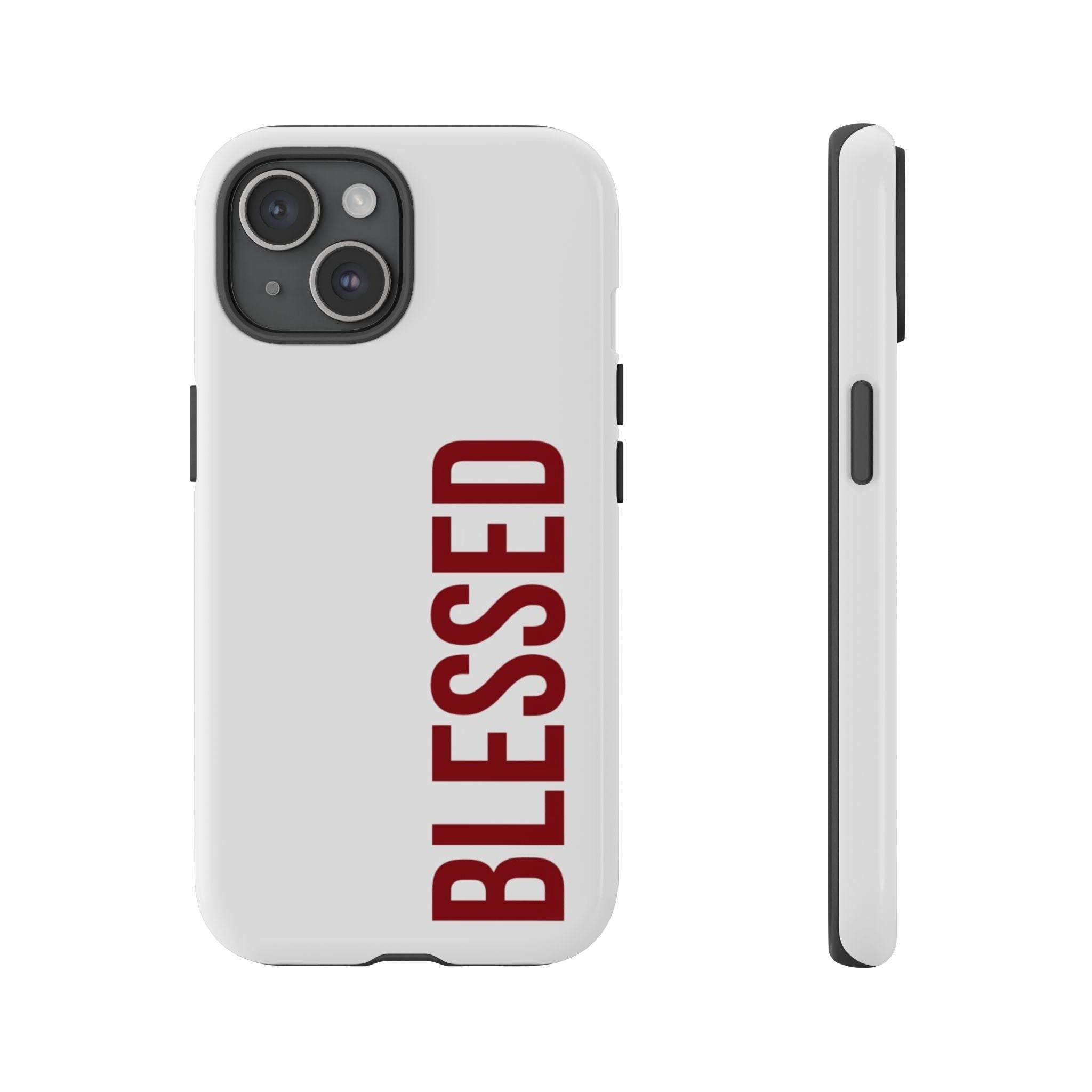 Blessed Vertical Phone Case — Protective Slim iPhone Cover with Red 'BLESSED' Text