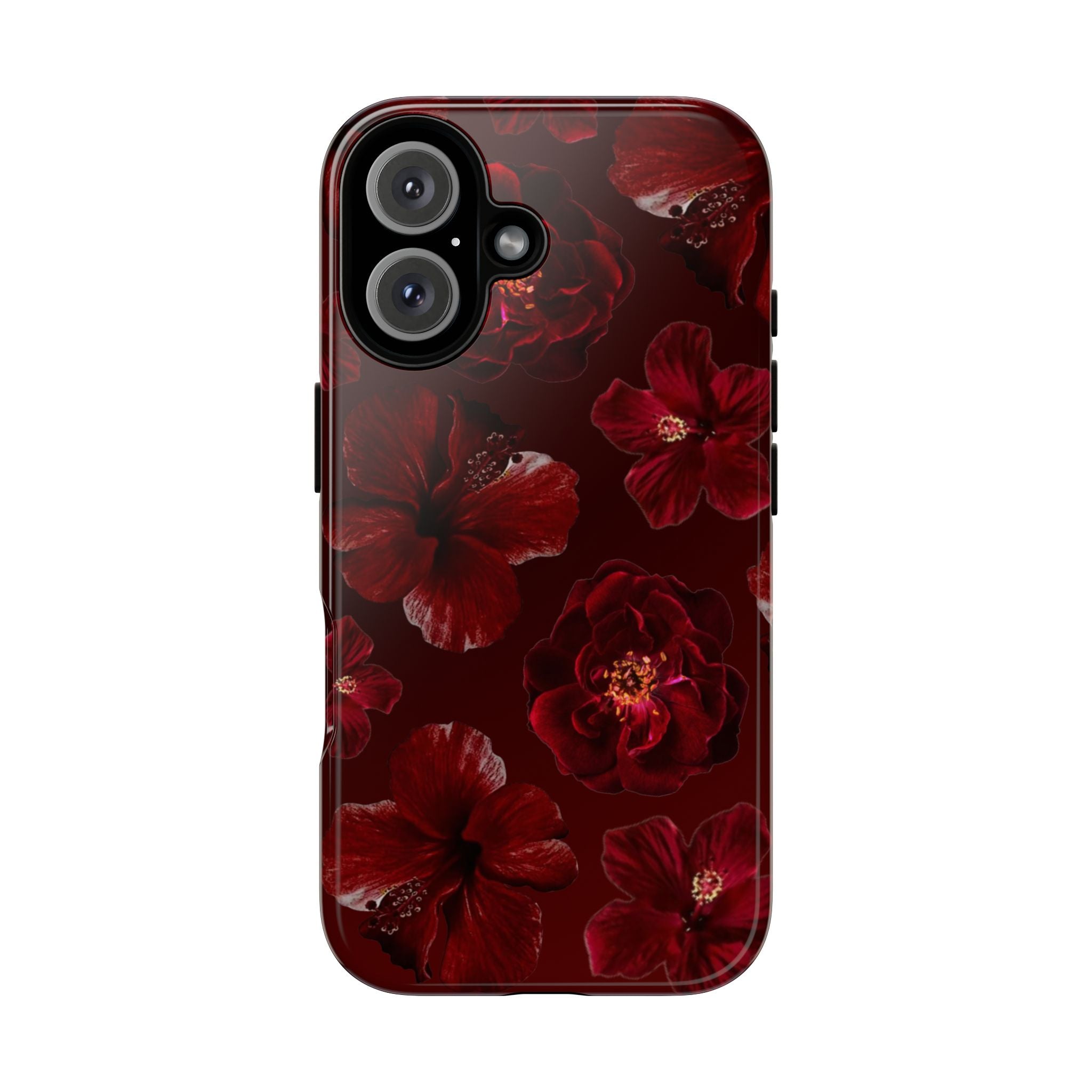 Dark Red Floral Phone Case – Protective Tough Case with Burgundy Roses