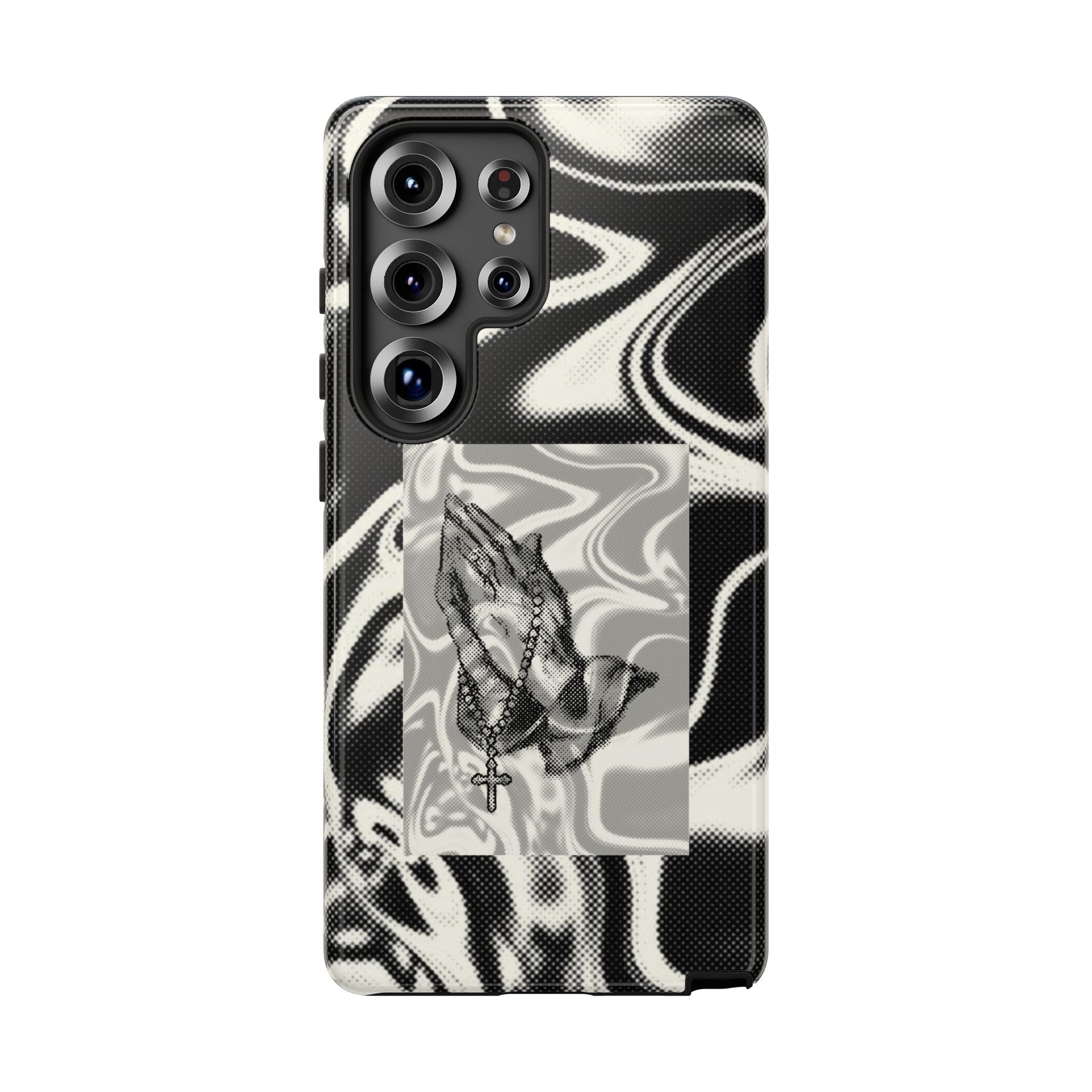 Praying Hands Phone Case – Black White Marble Spiritual Design