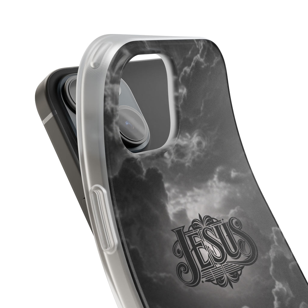 Jesus Cloud Phone Case — Faith-Inspired Flexi Case with 'Jesus' Script