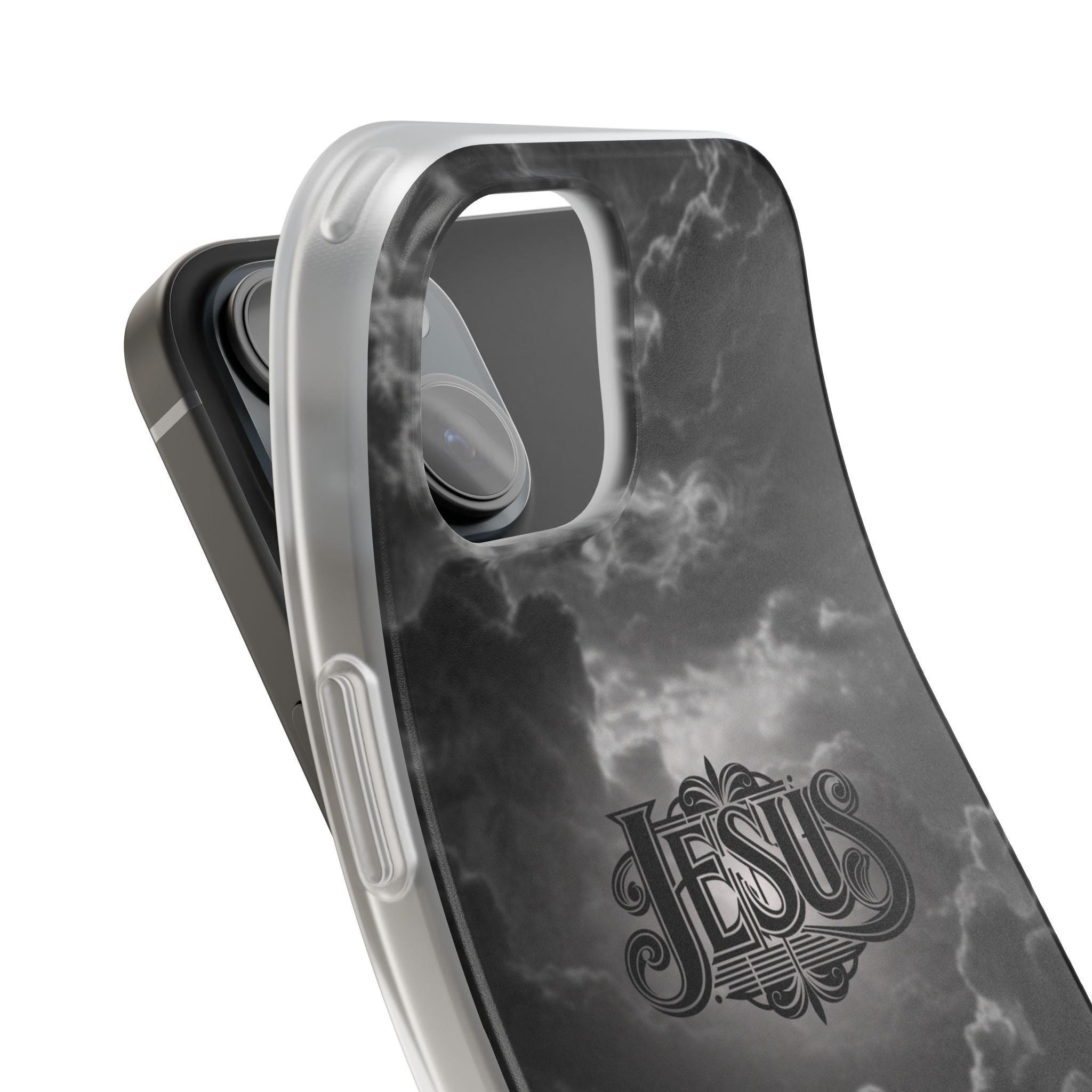 Jesus Cloud Phone Case — Faith-Inspired Flexi Case with 'Jesus' Script