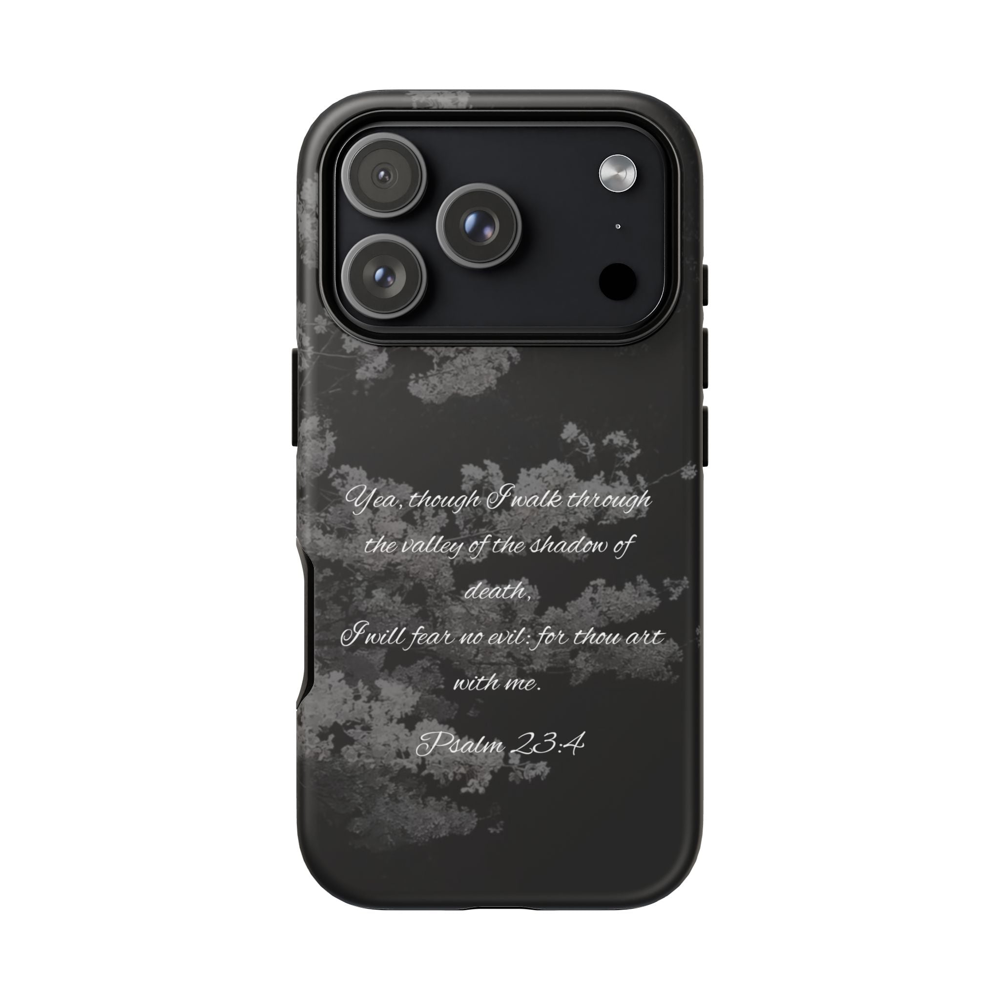 Bible Verse Phone Case — Psalm 23:4 Comfort Black Protective Cover