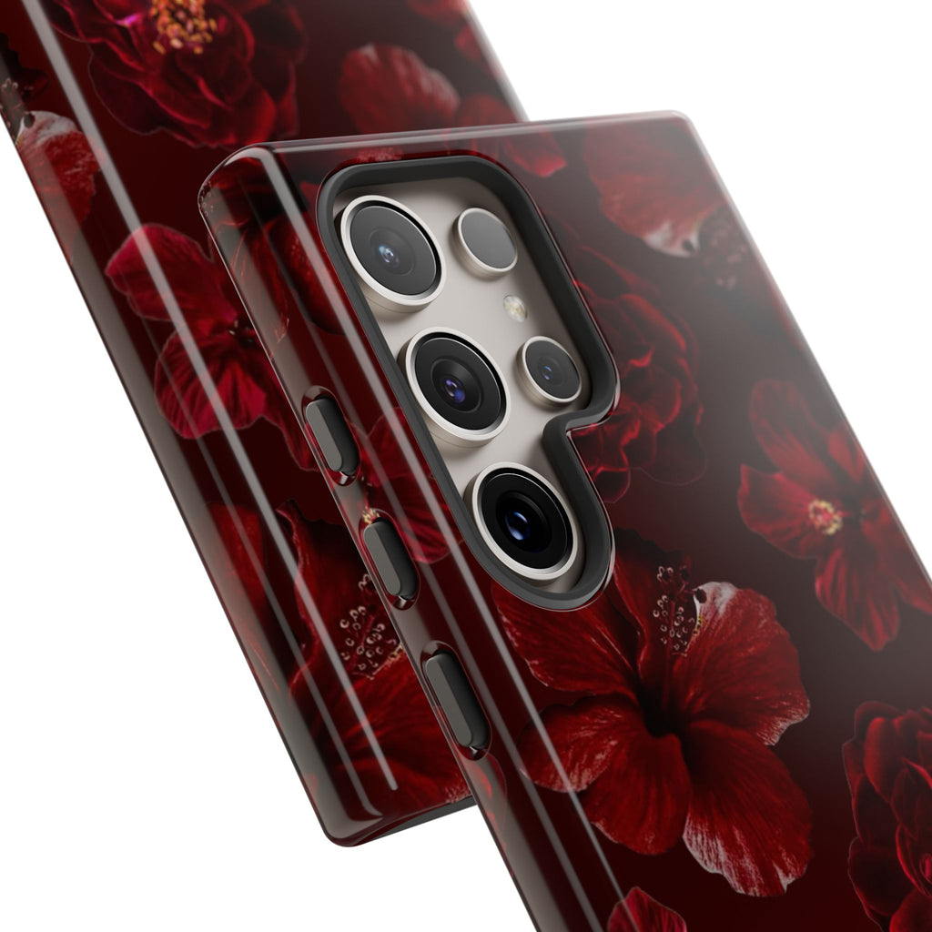 Dark Red Floral Phone Case – Protective Tough Case with Burgundy Roses