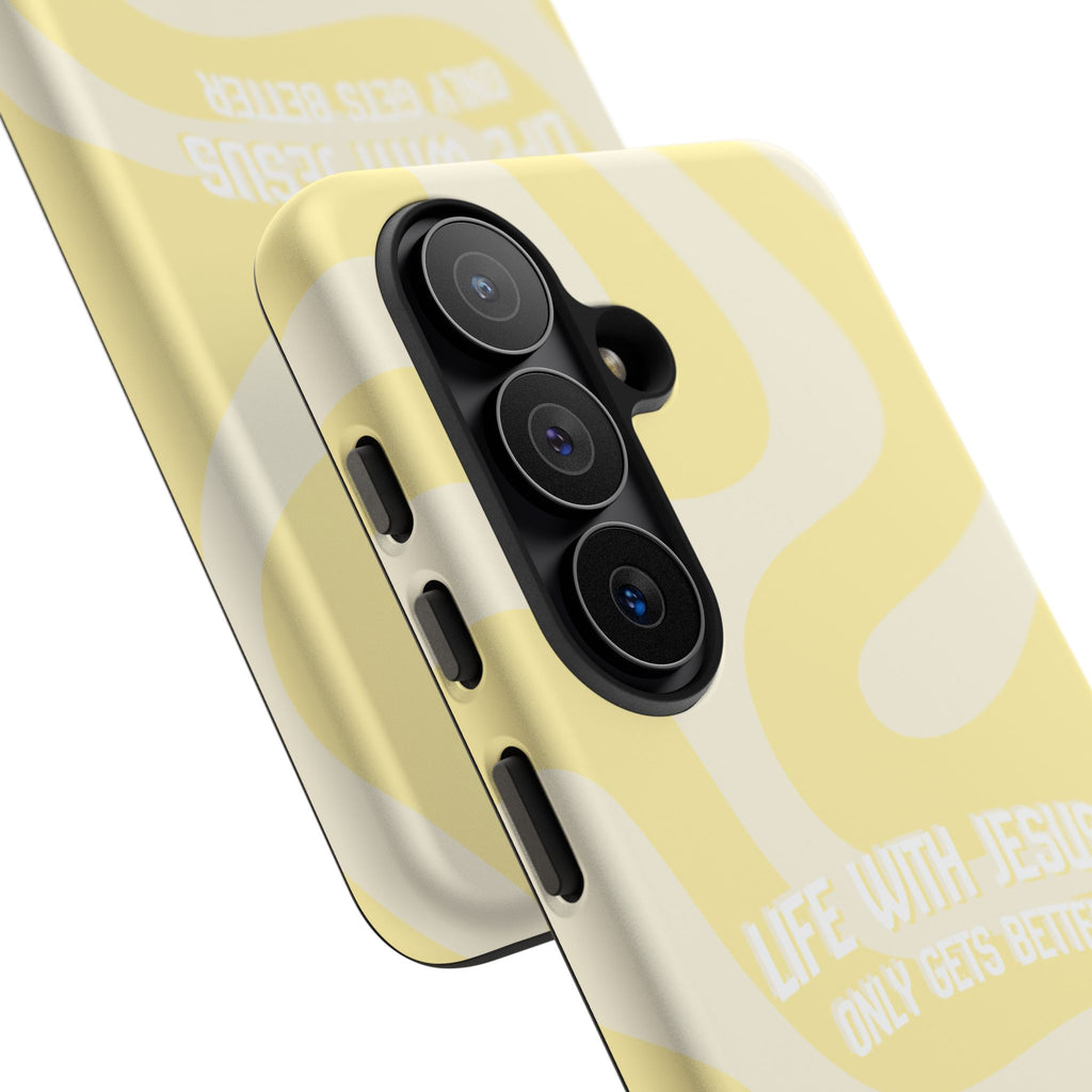 Yellow Swirl Phone Case - "Life With Jesus Only Gets Better" Christian iPhone Cover Tough Case