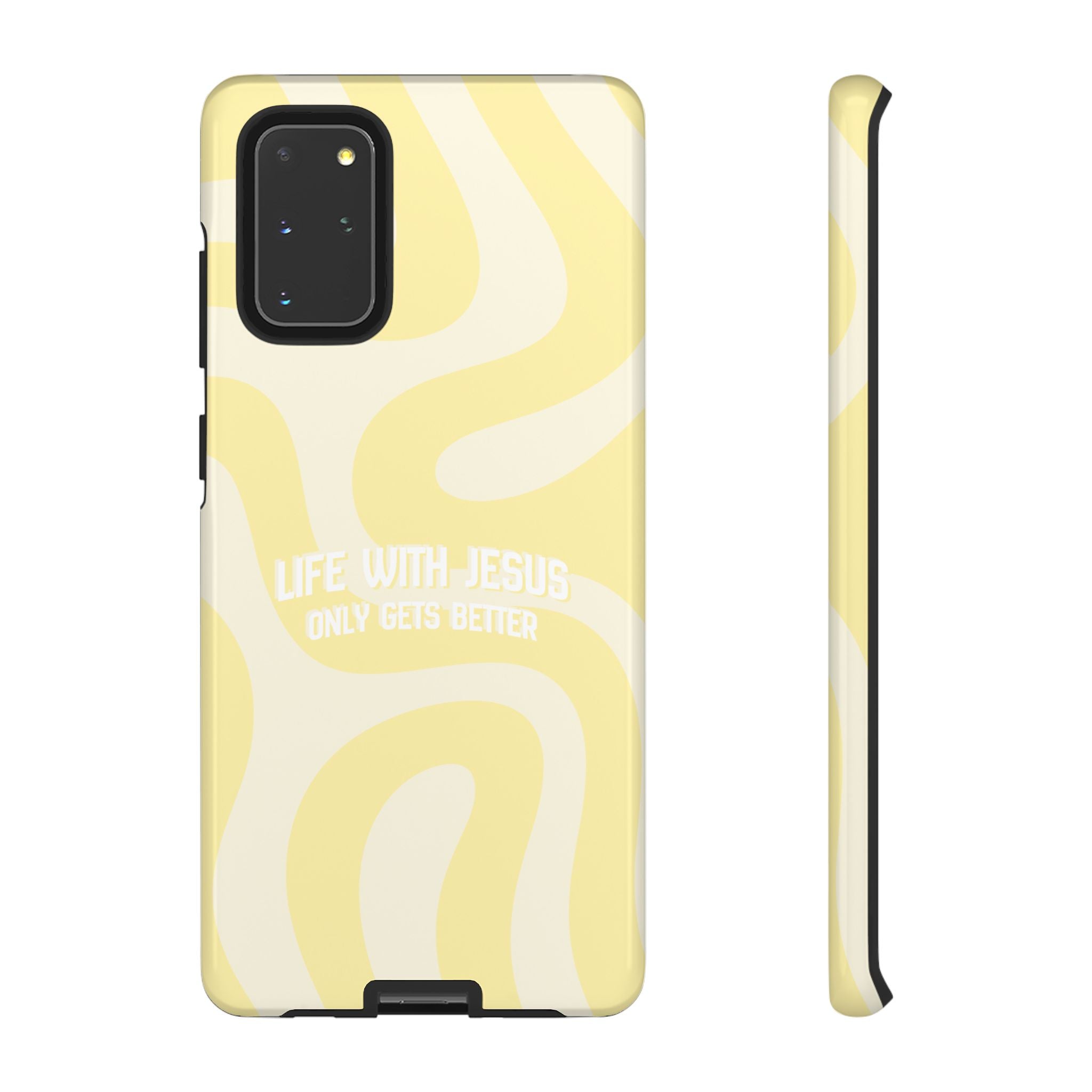 Yellow Swirl Phone Case - "Life With Jesus Only Gets Better" Christian iPhone Cover Tough Case