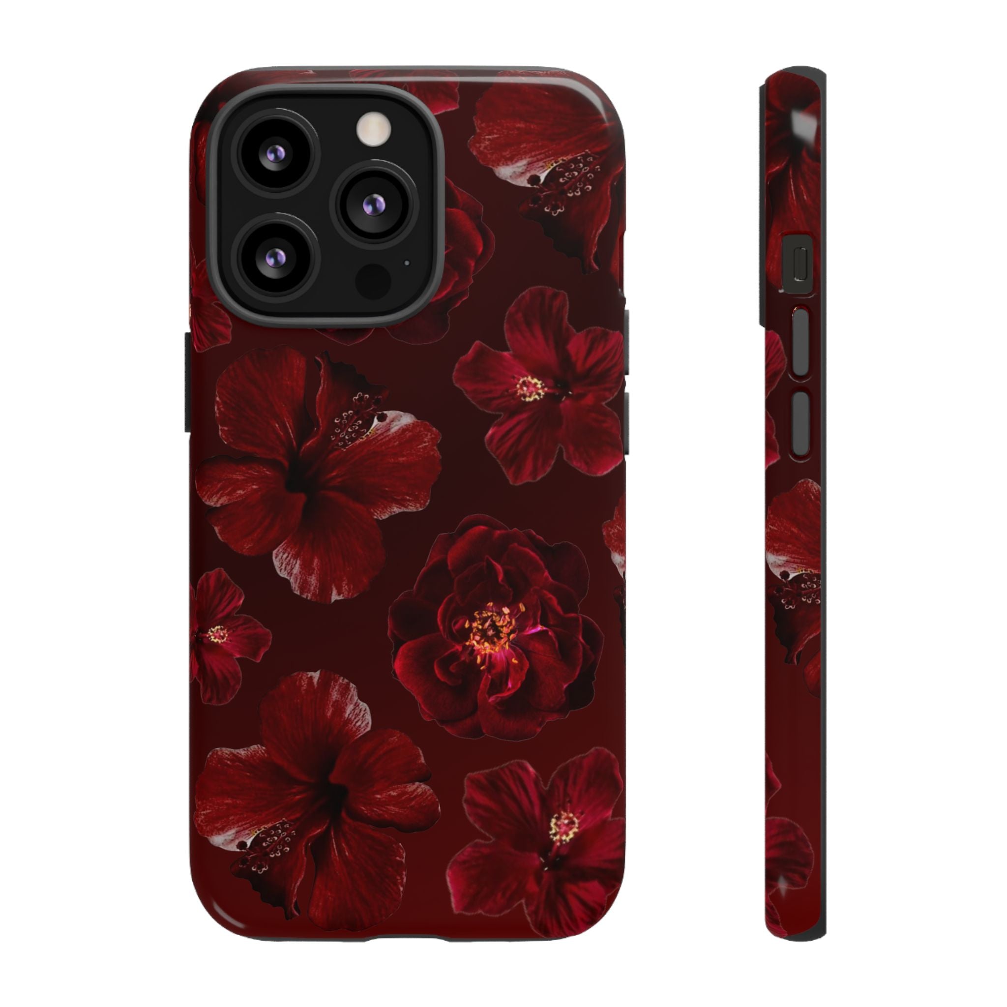 Dark Red Floral Phone Case – Protective Tough Case with Burgundy Roses