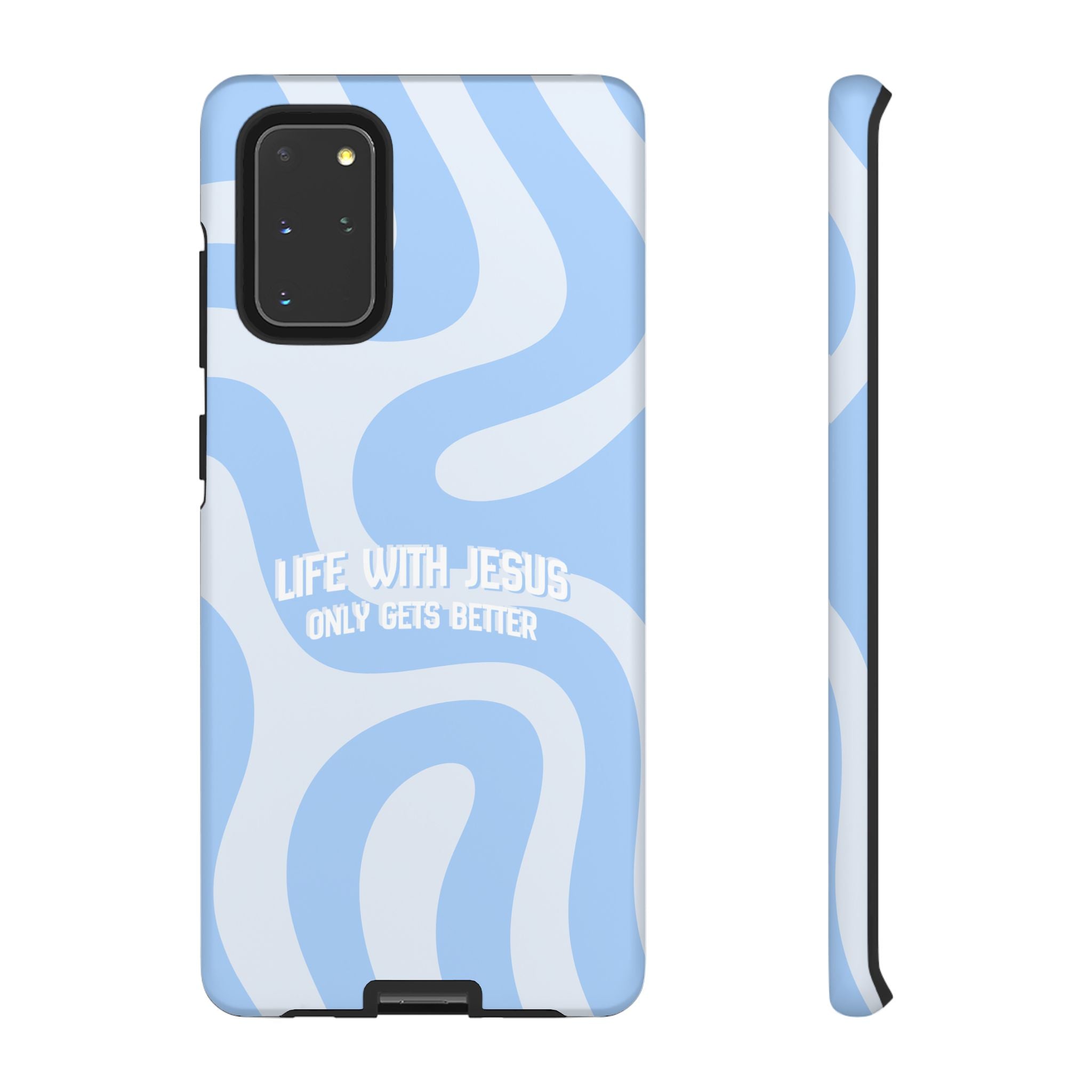 Blue Swirl Phone Case - "Life With Jesus Only Gets Better" Christian iPhone Cover