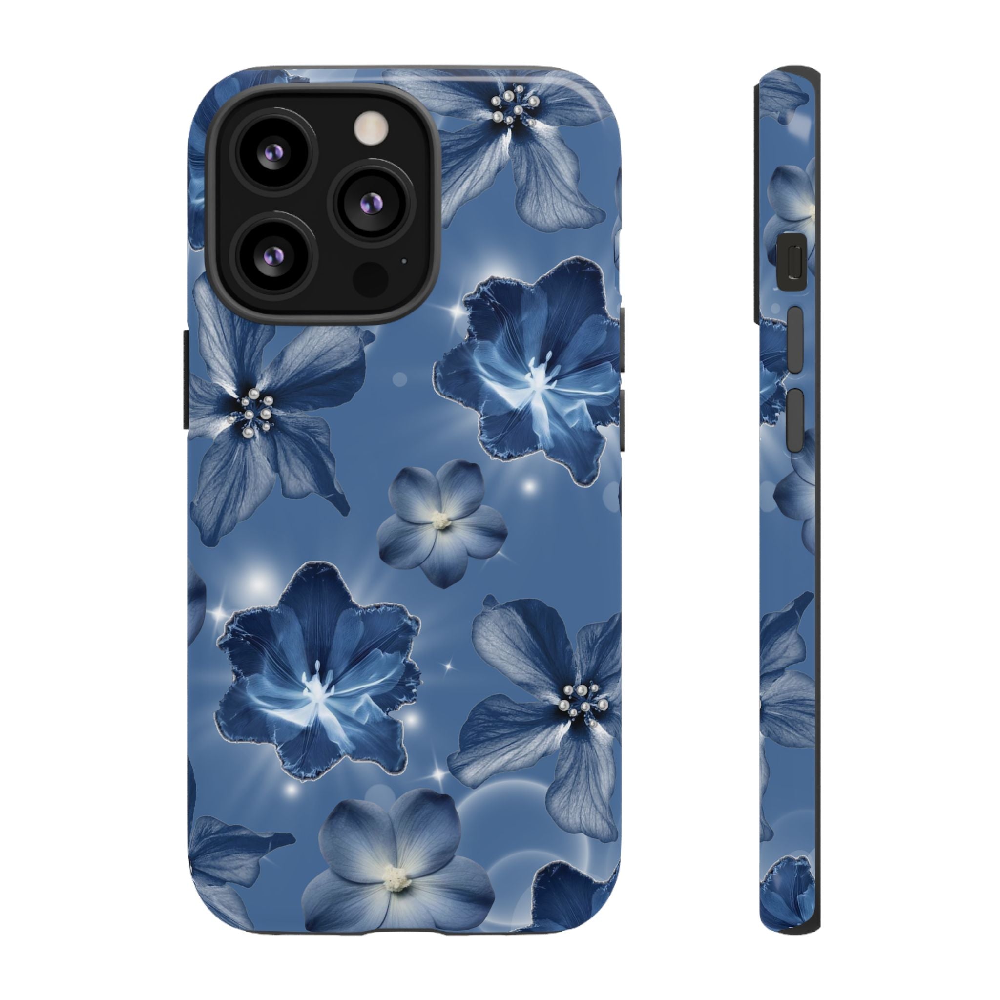 Blue Floral Tough Phone Case — Protective Blossom Design