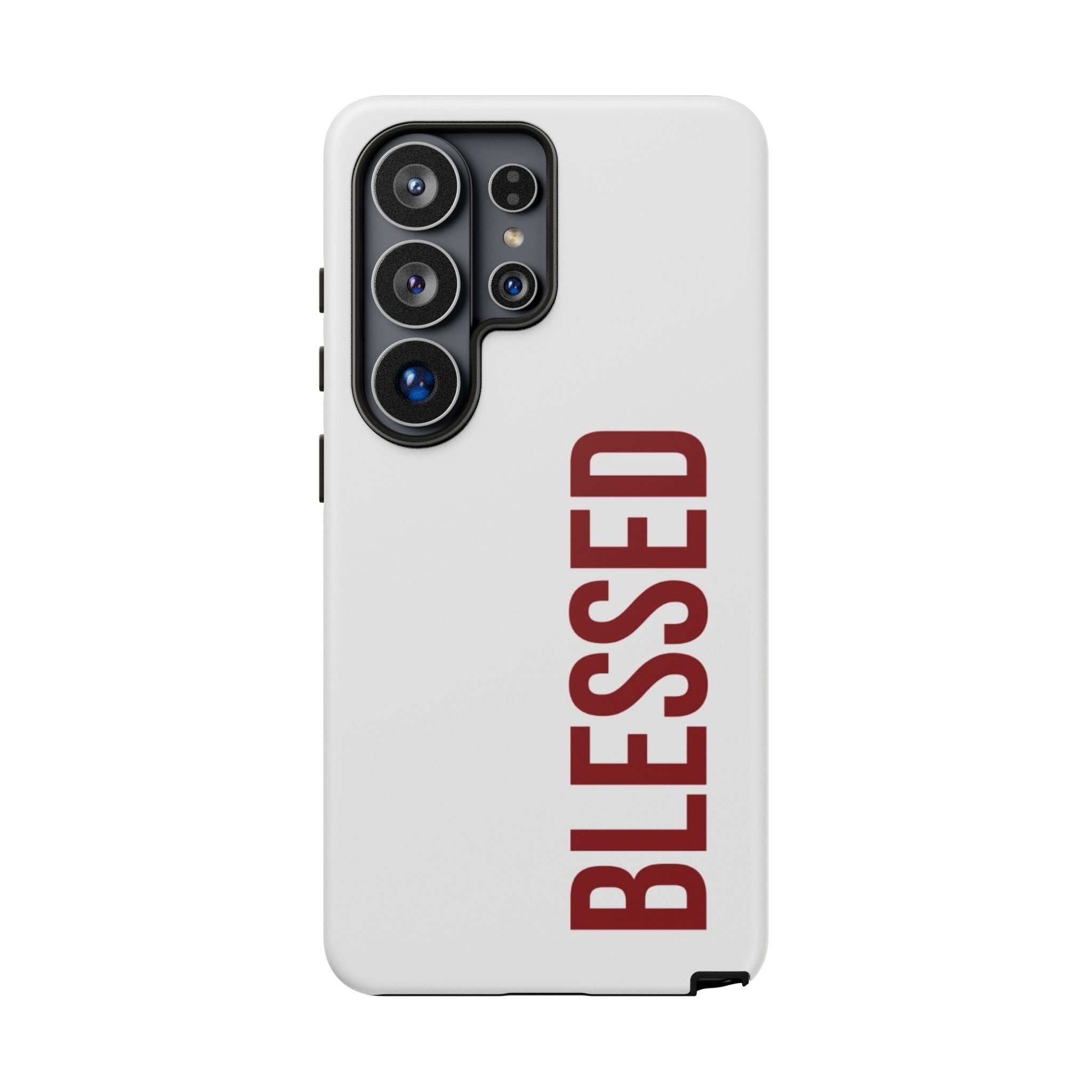 Blessed Vertical Phone Case — Protective Slim iPhone Cover with Red 'BLESSED' Text