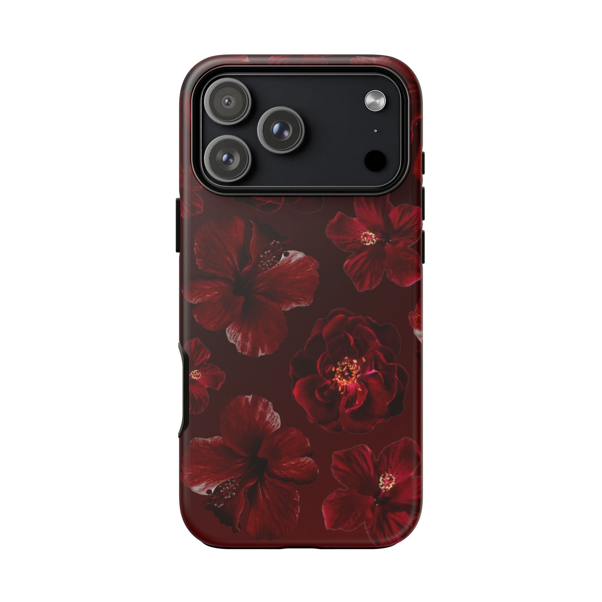 Dark Red Floral Phone Case – Protective Tough Case with Burgundy Roses
