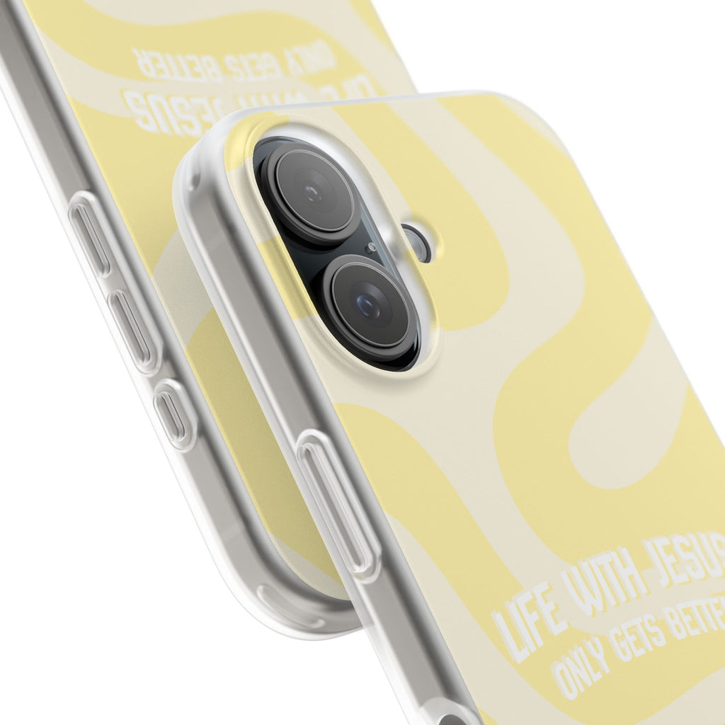 Christian Phone Case - "Life With Jesus Only Gets Better" Yellow Swirl Flexi Case