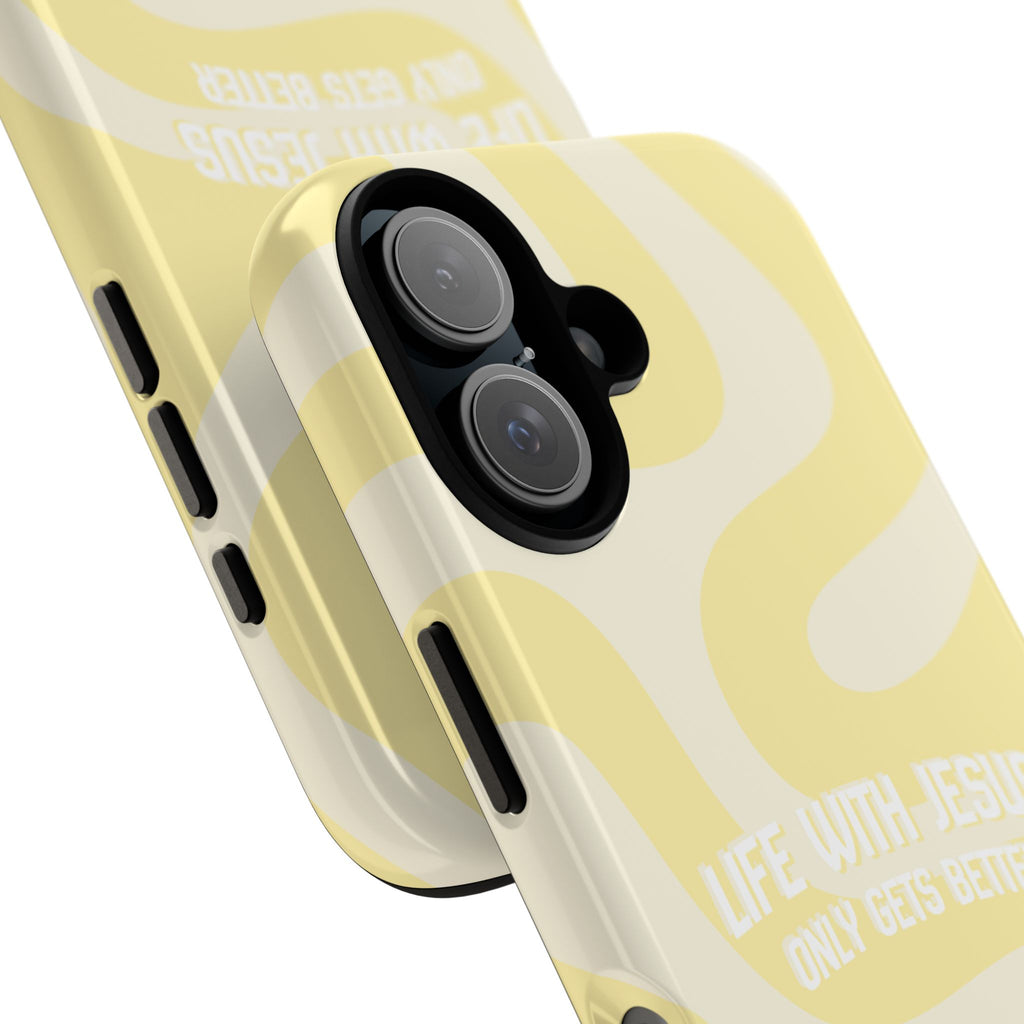 Yellow Swirl Phone Case - "Life With Jesus Only Gets Better" Christian iPhone Cover Tough Case