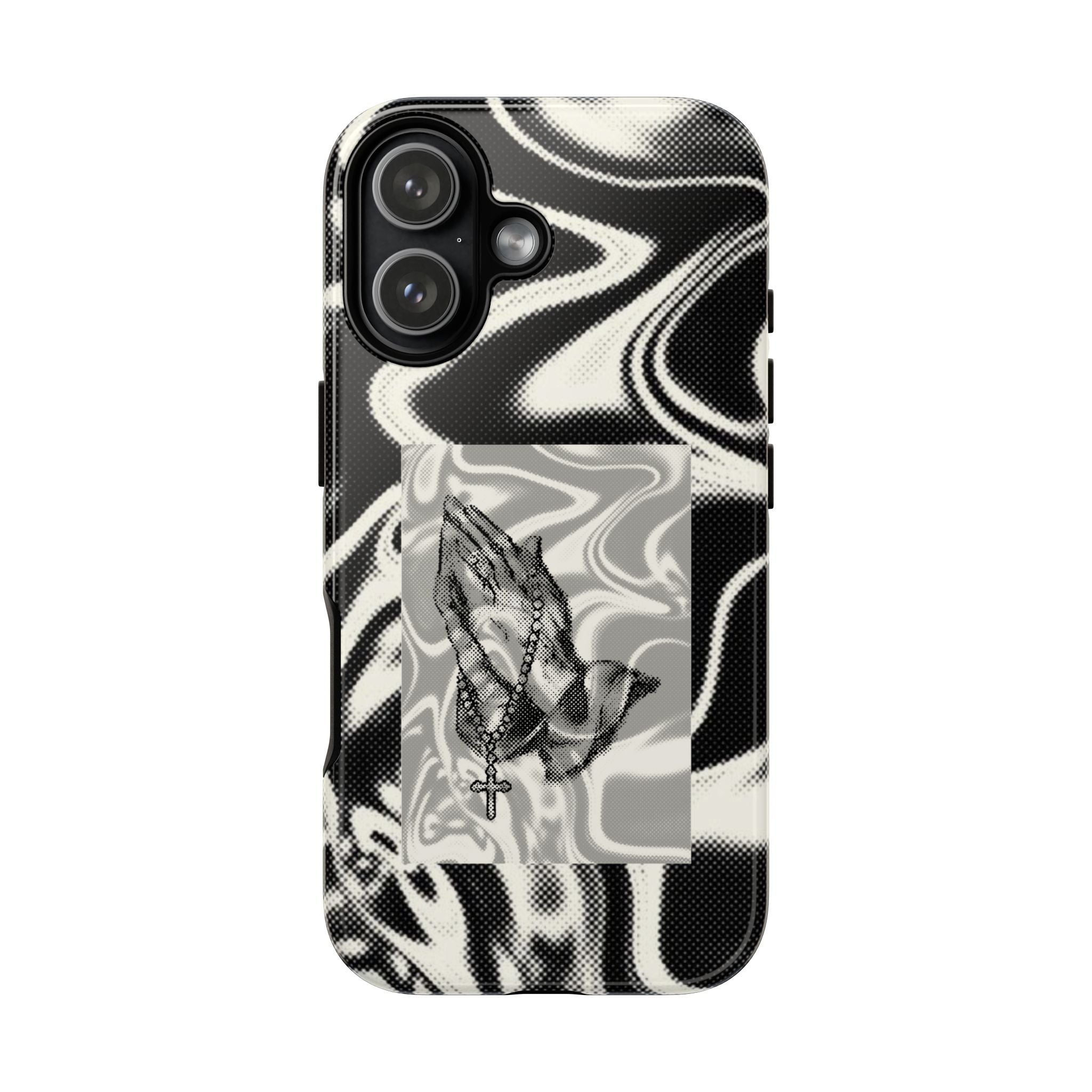 Praying Hands Phone Case – Black White Marble Spiritual Design