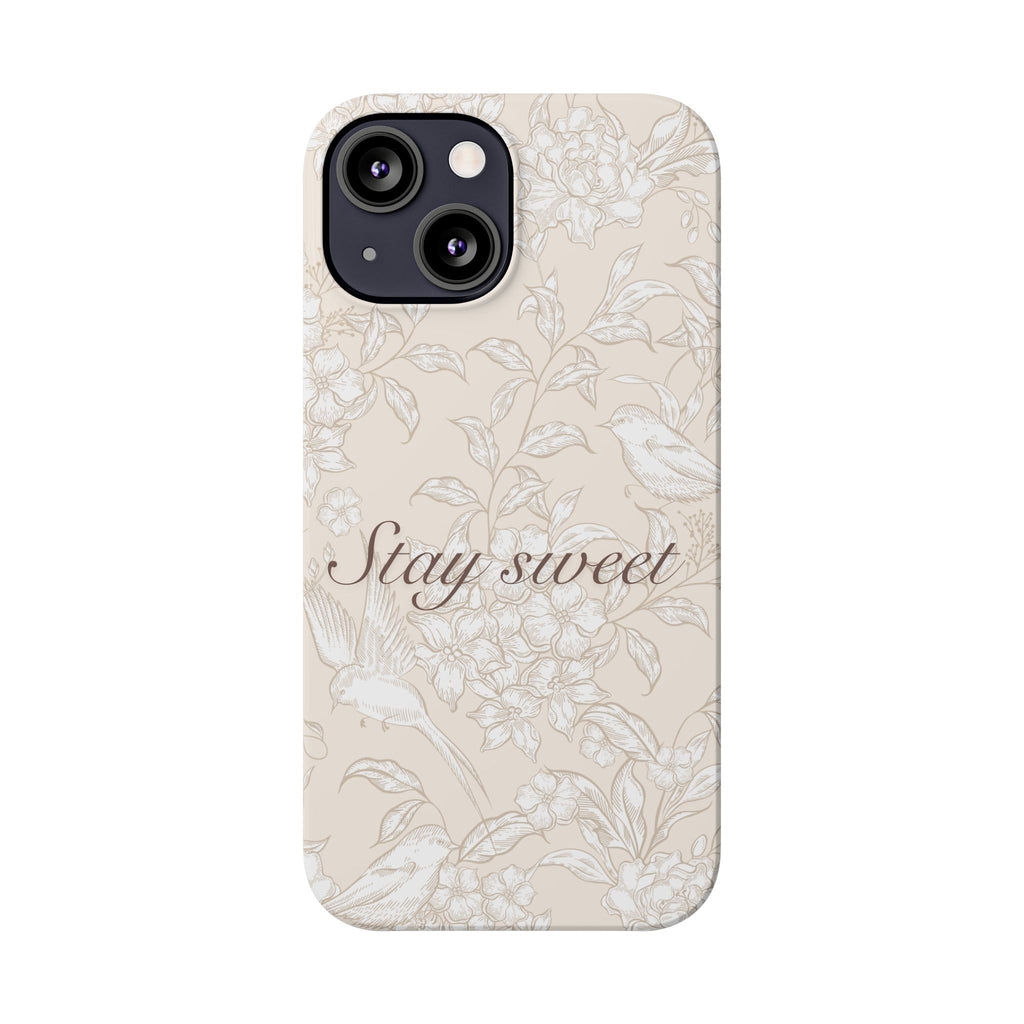 Stay Sweet Floral Slim Phone Case — Beige Bird & Blossom Protective Cover