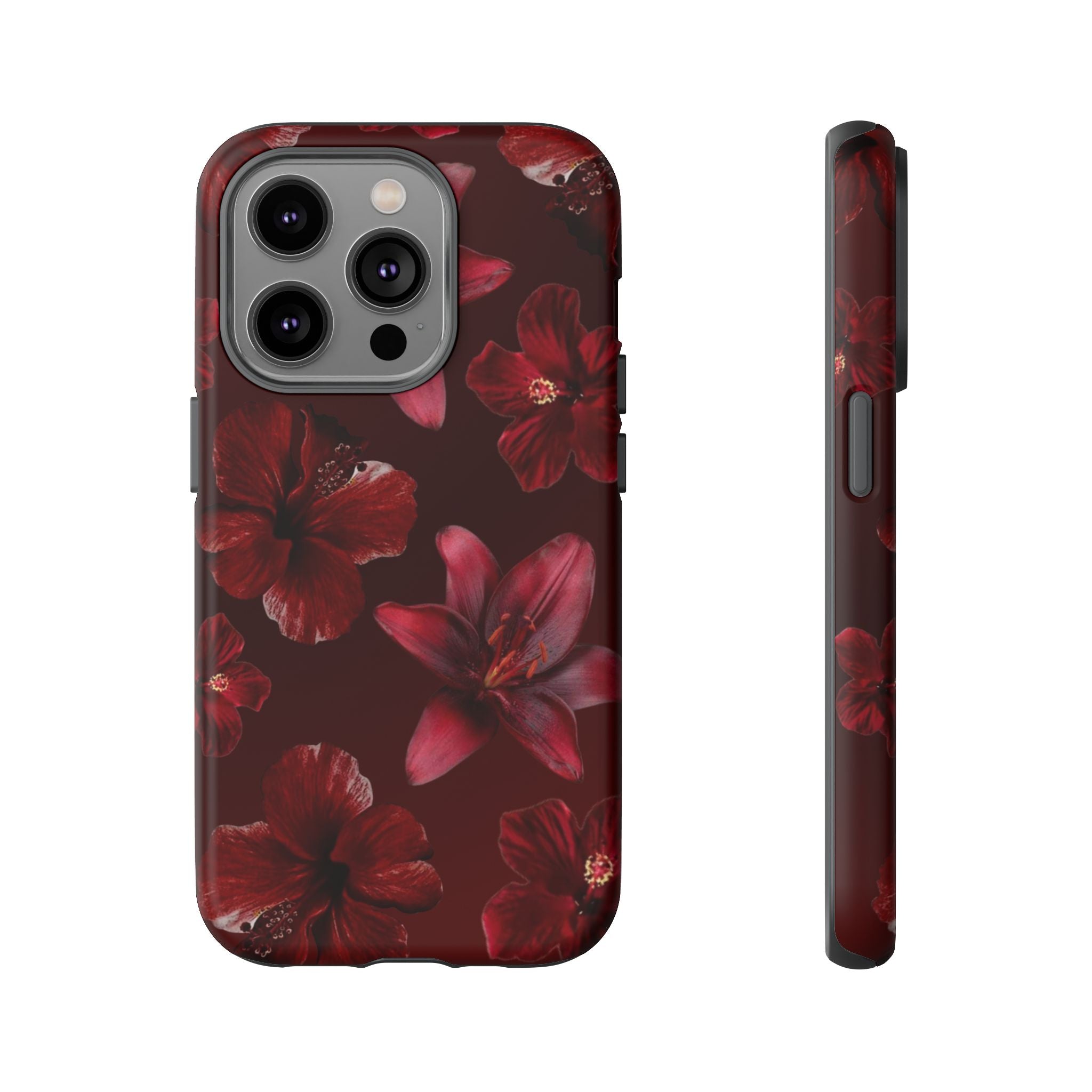 Tough Cases - Dark Red Floral Phone Case