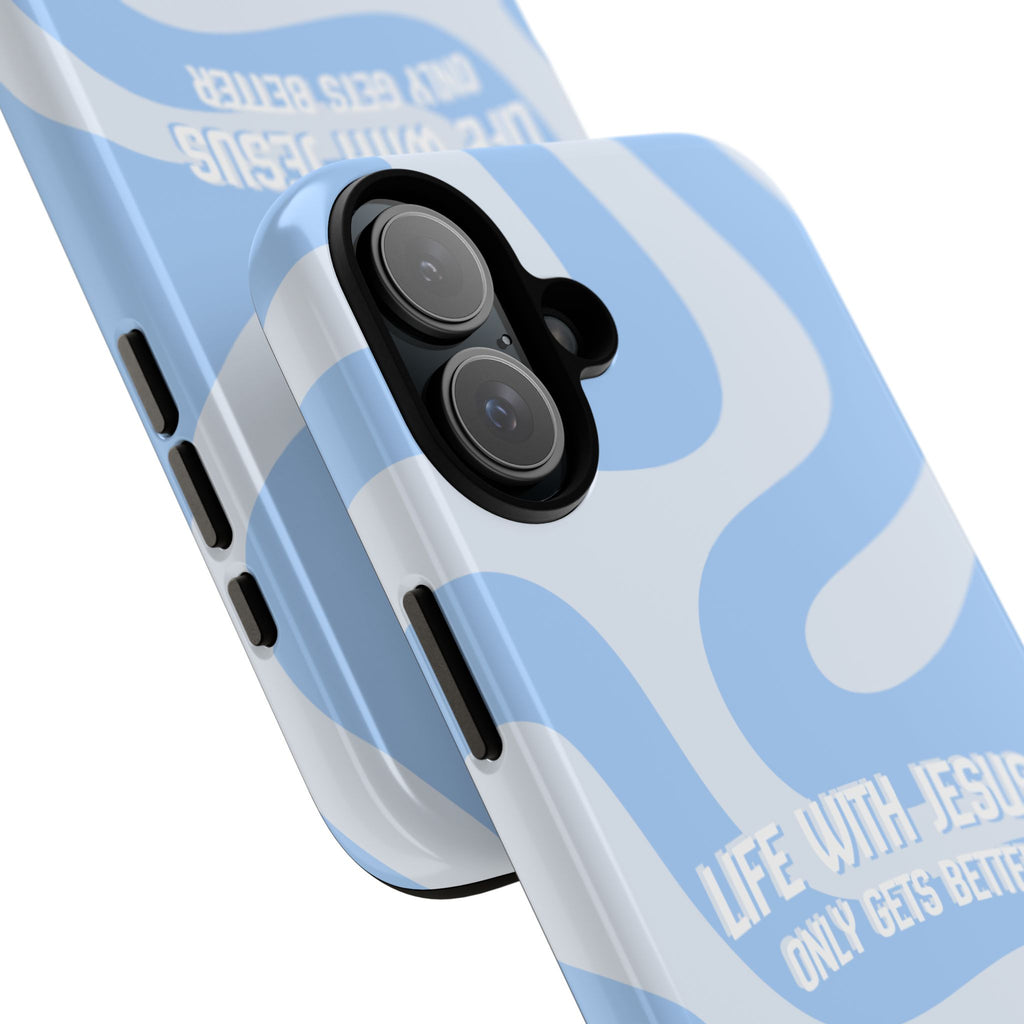 Blue Swirl Phone Case - "Life With Jesus Only Gets Better" Christian iPhone Cover