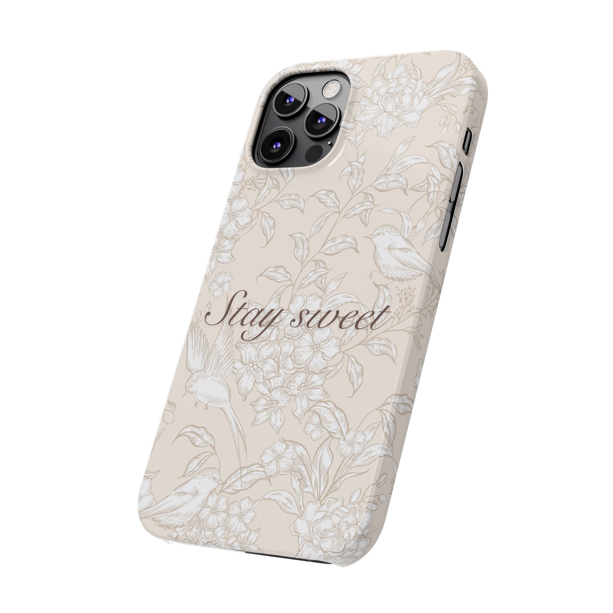 Stay Sweet Floral Slim Phone Case — Beige Bird & Blossom Protective Cover