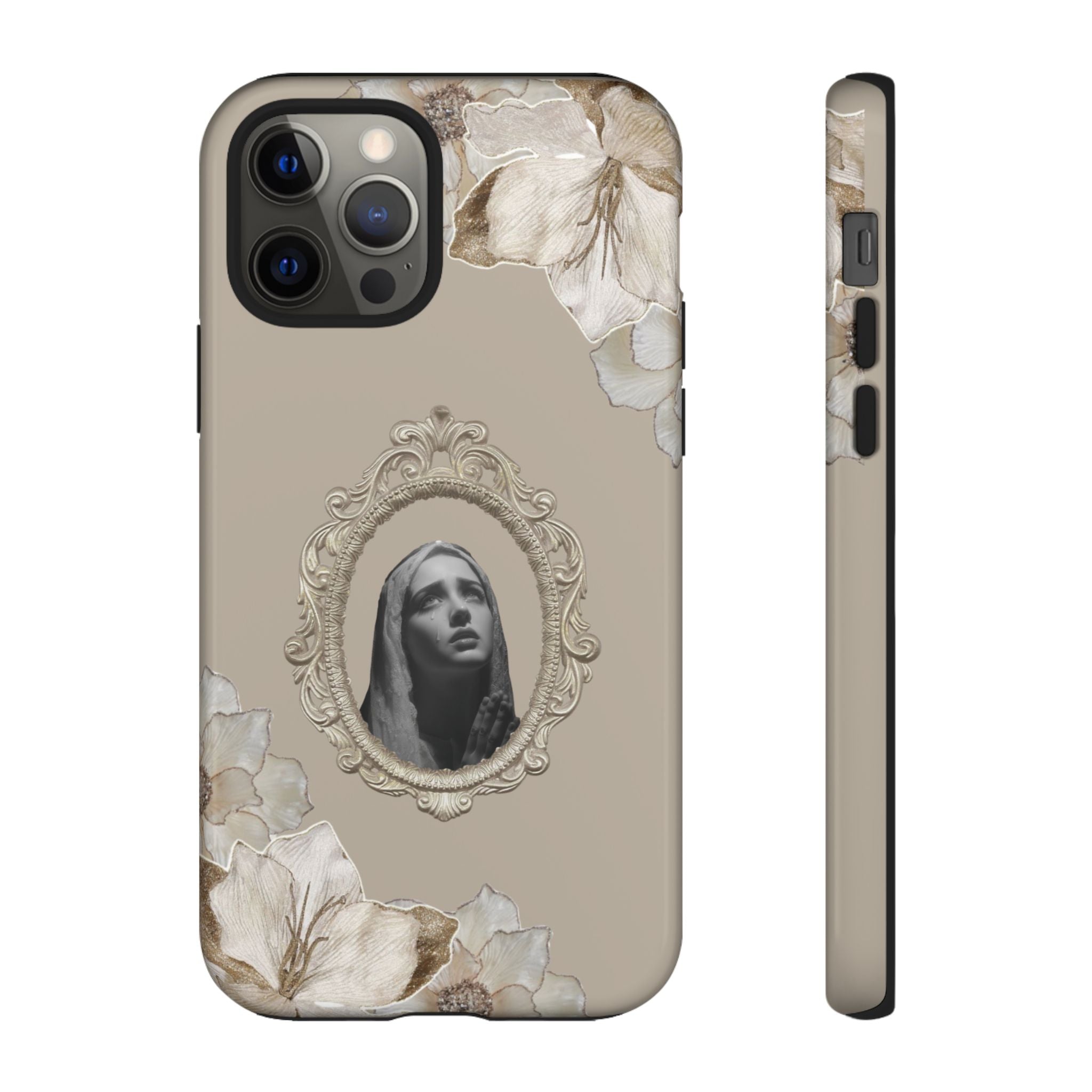 Vintage Floral Phone Case with Sacred Madonna Portrait