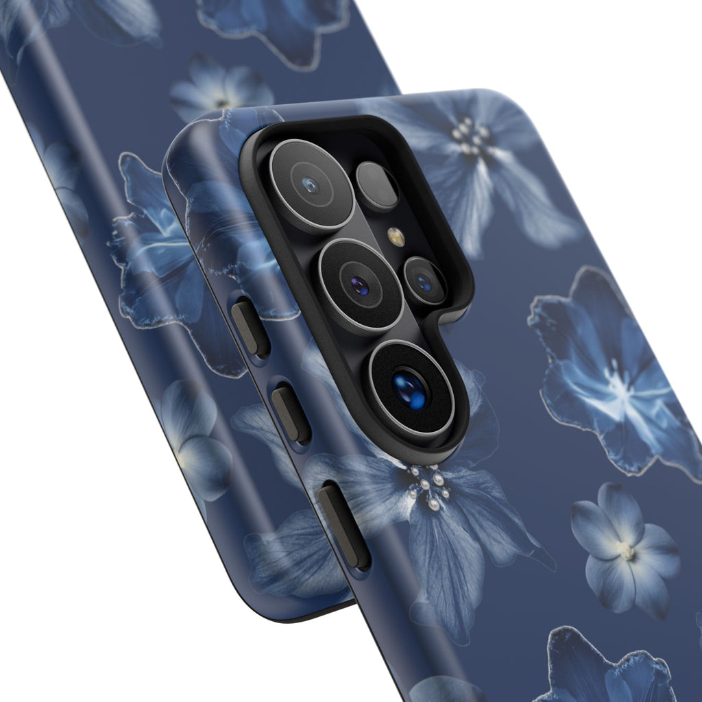 Navy Floral Tough Phone Case — Blue Bloom Protective Cover