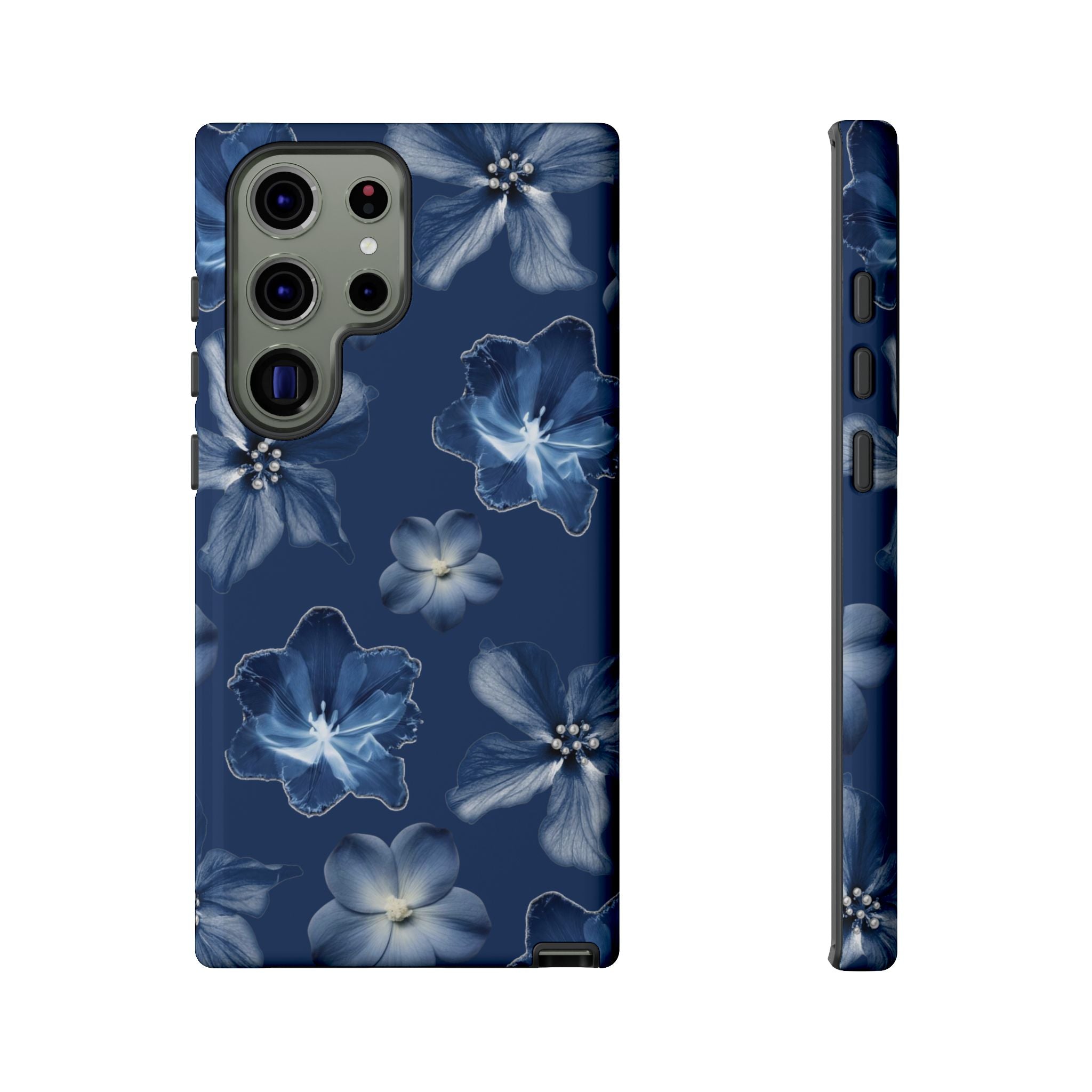 Navy Floral Tough Phone Case — Blue Bloom Protective Cover