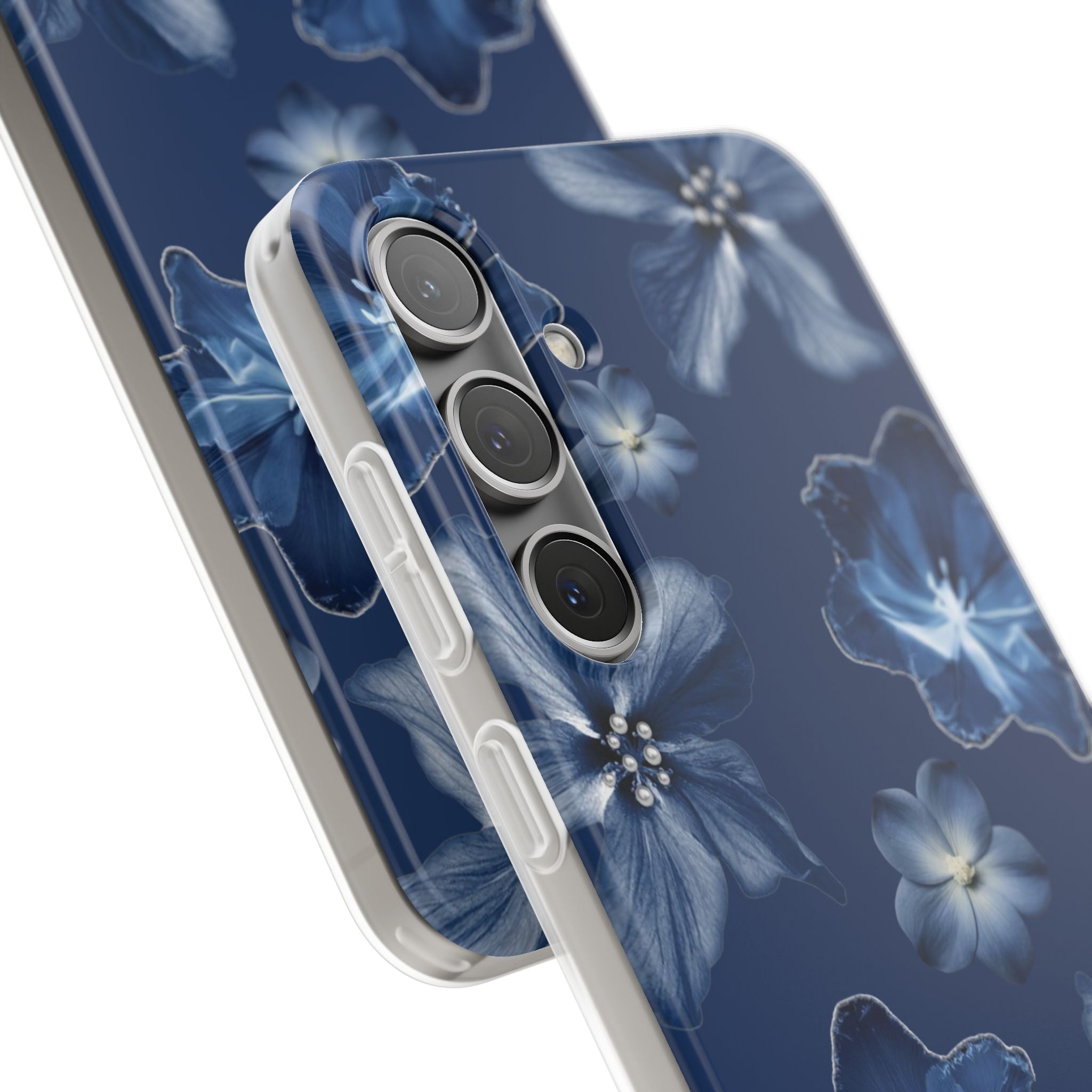 Floral Blue Phone Case — Navy Watercolor Blossom Flexi Case