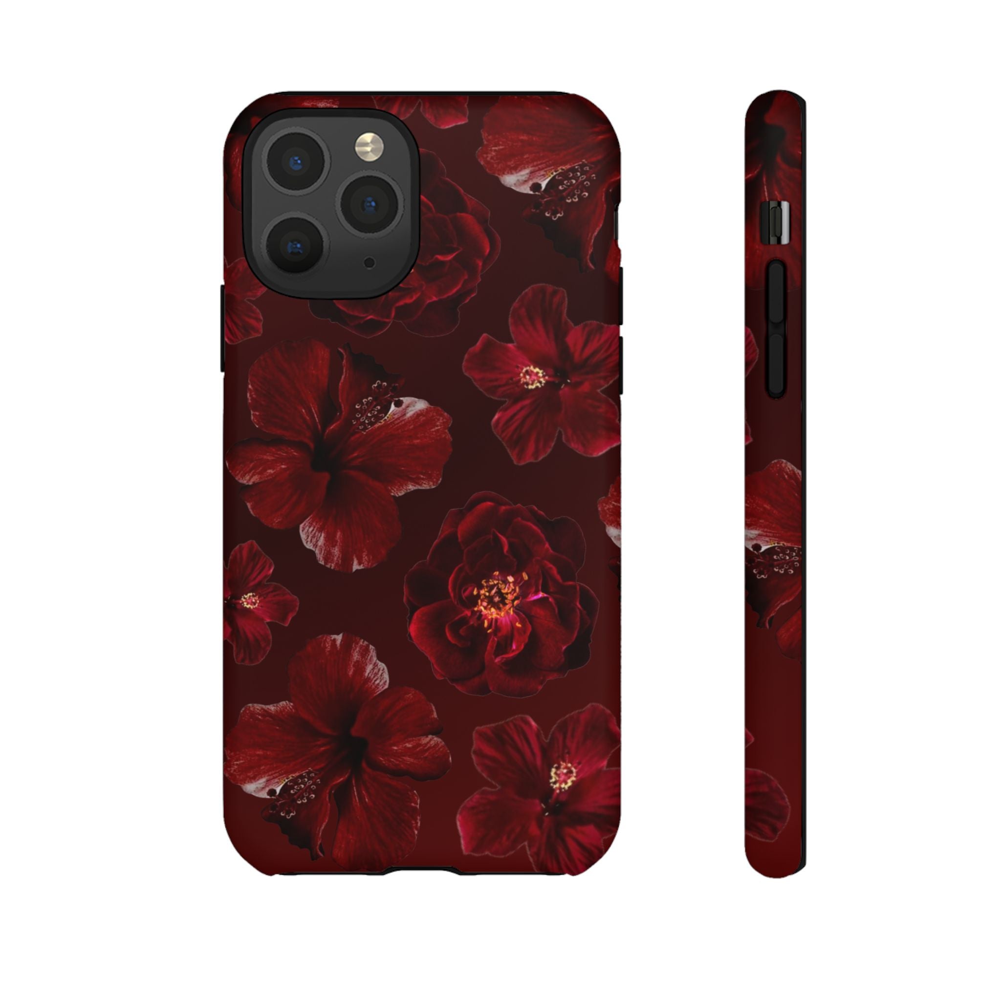Dark Red Floral Phone Case – Protective Tough Case with Burgundy Roses
