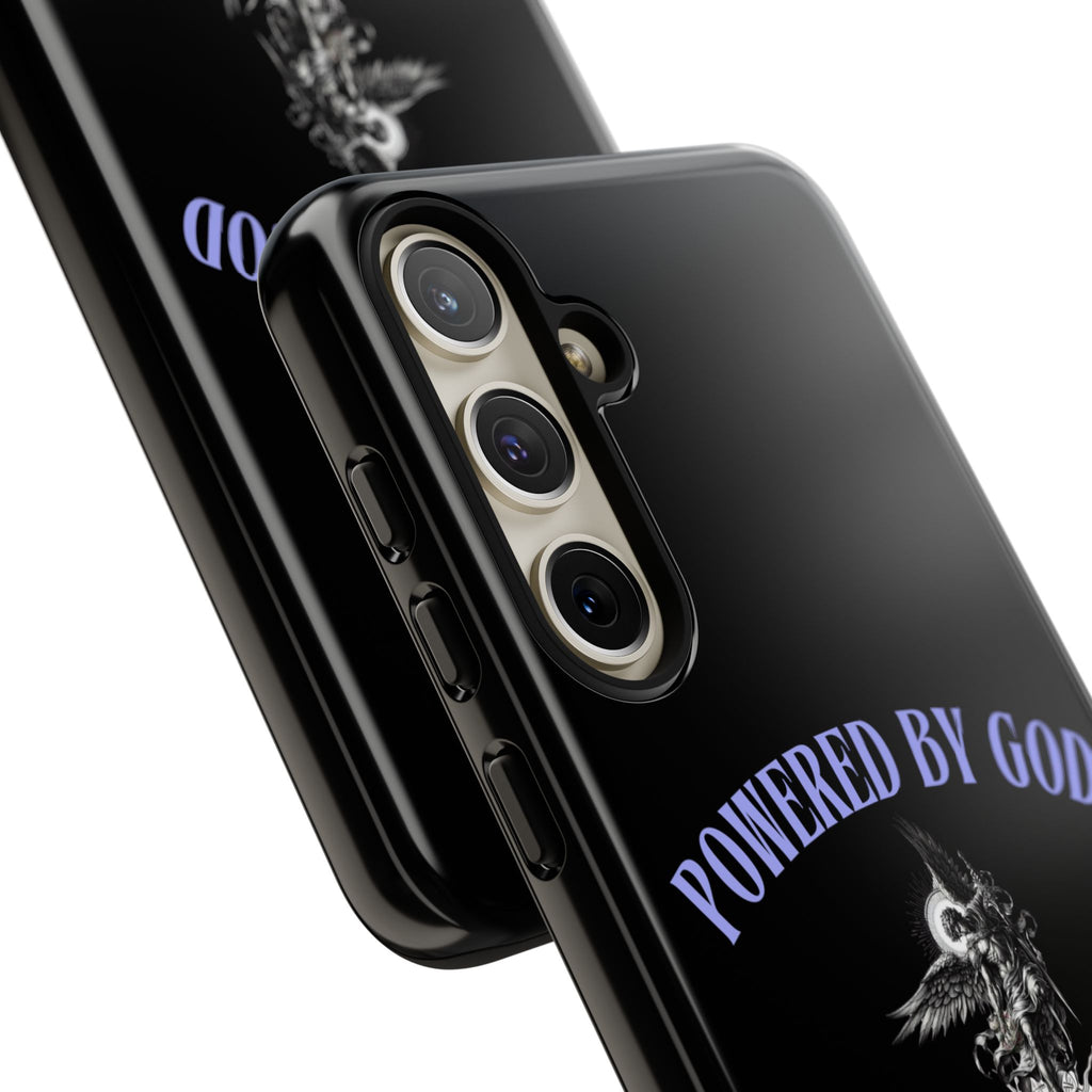 Phone Case — "Powered by God" Black Protective Case with Angelic Skull Design