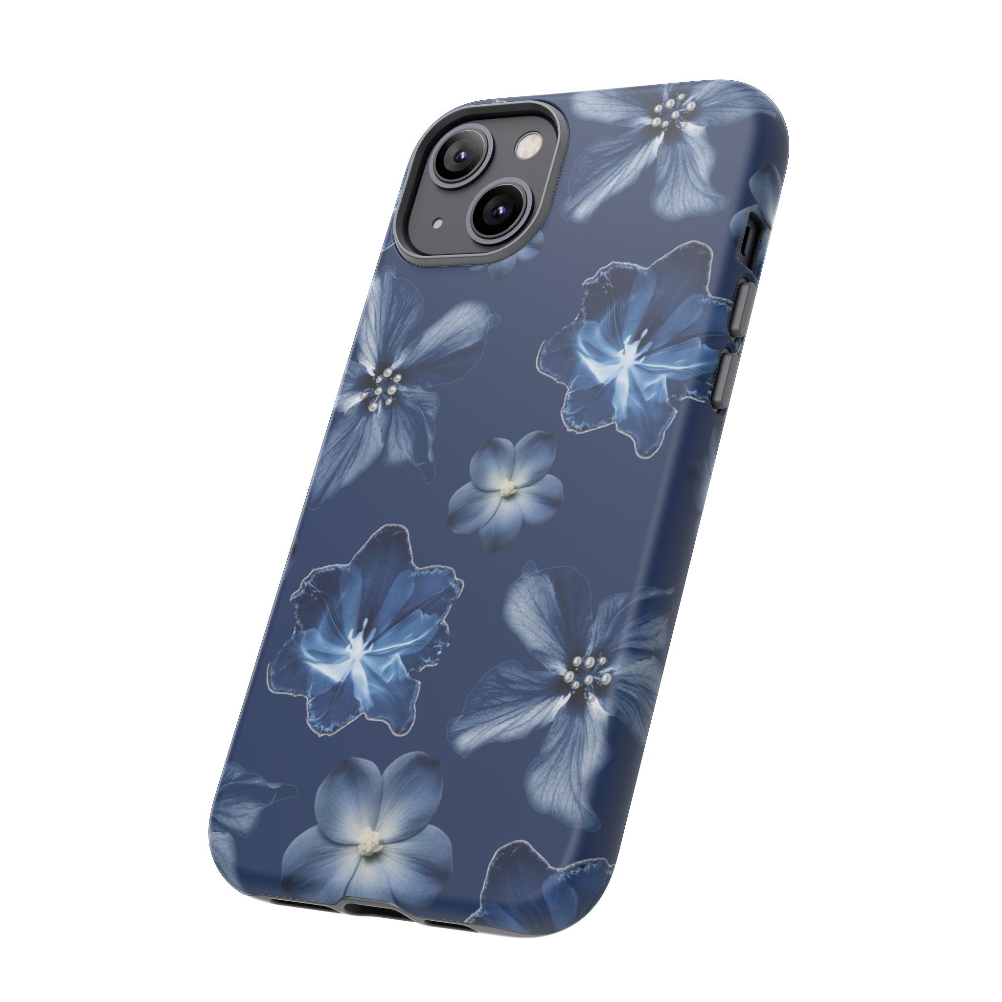 Navy Floral Tough Phone Case — Blue Bloom Protective Cover