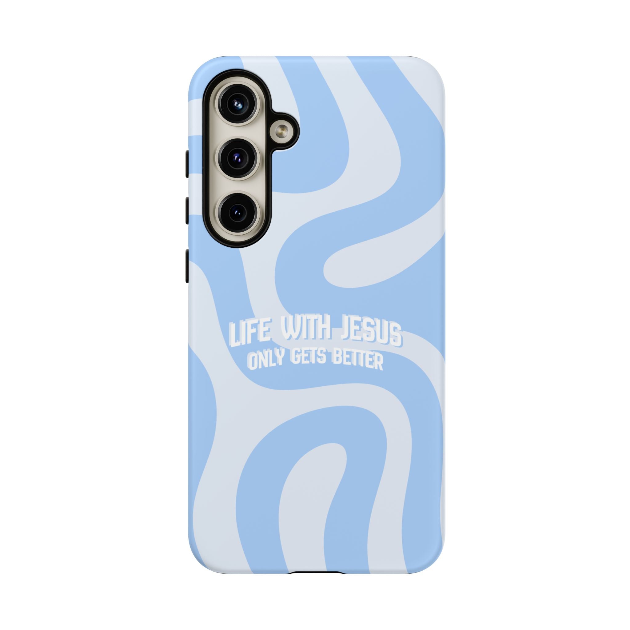 Blue Swirl Phone Case - "Life With Jesus Only Gets Better" Christian iPhone Cover
