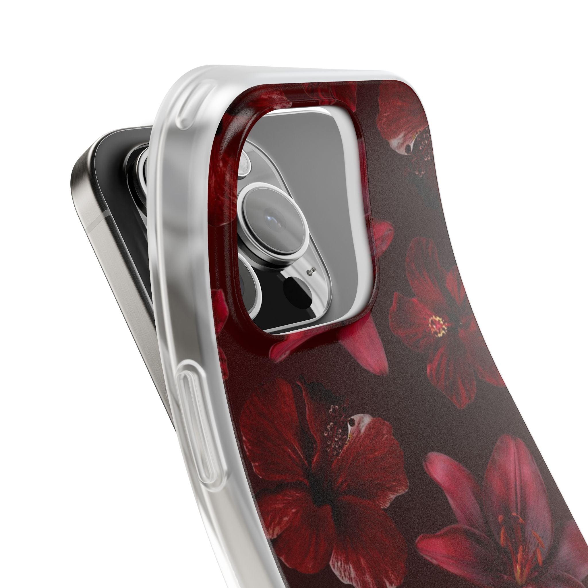 Red Floral Flexi Phone Case – Dark Burgundy Lily Pattern