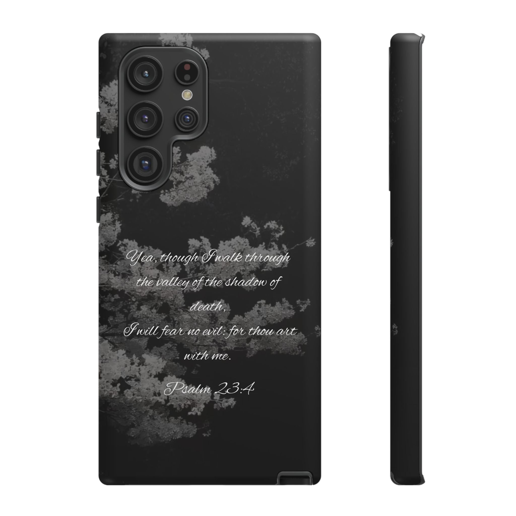 Bible Verse Phone Case — Psalm 23:4 Comfort Black Protective Cover