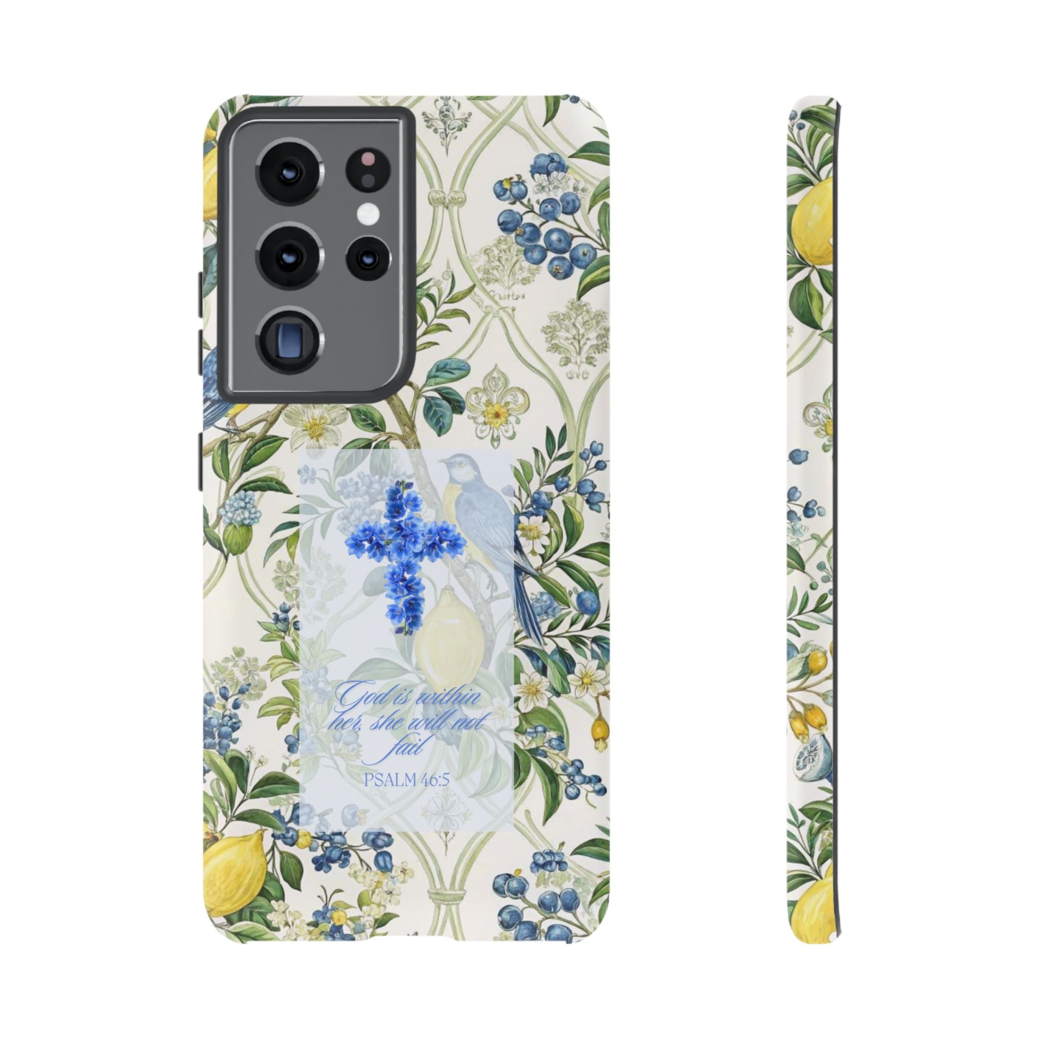 Floral Cross Tough Phone Case — Psalms Blessing Protective Cover
