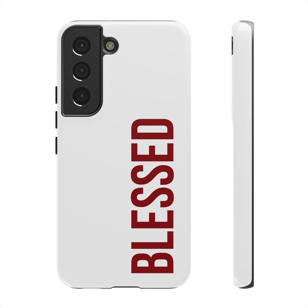 Blessed Vertical Phone Case — Protective Slim iPhone Cover with Red 'BLESSED' Text