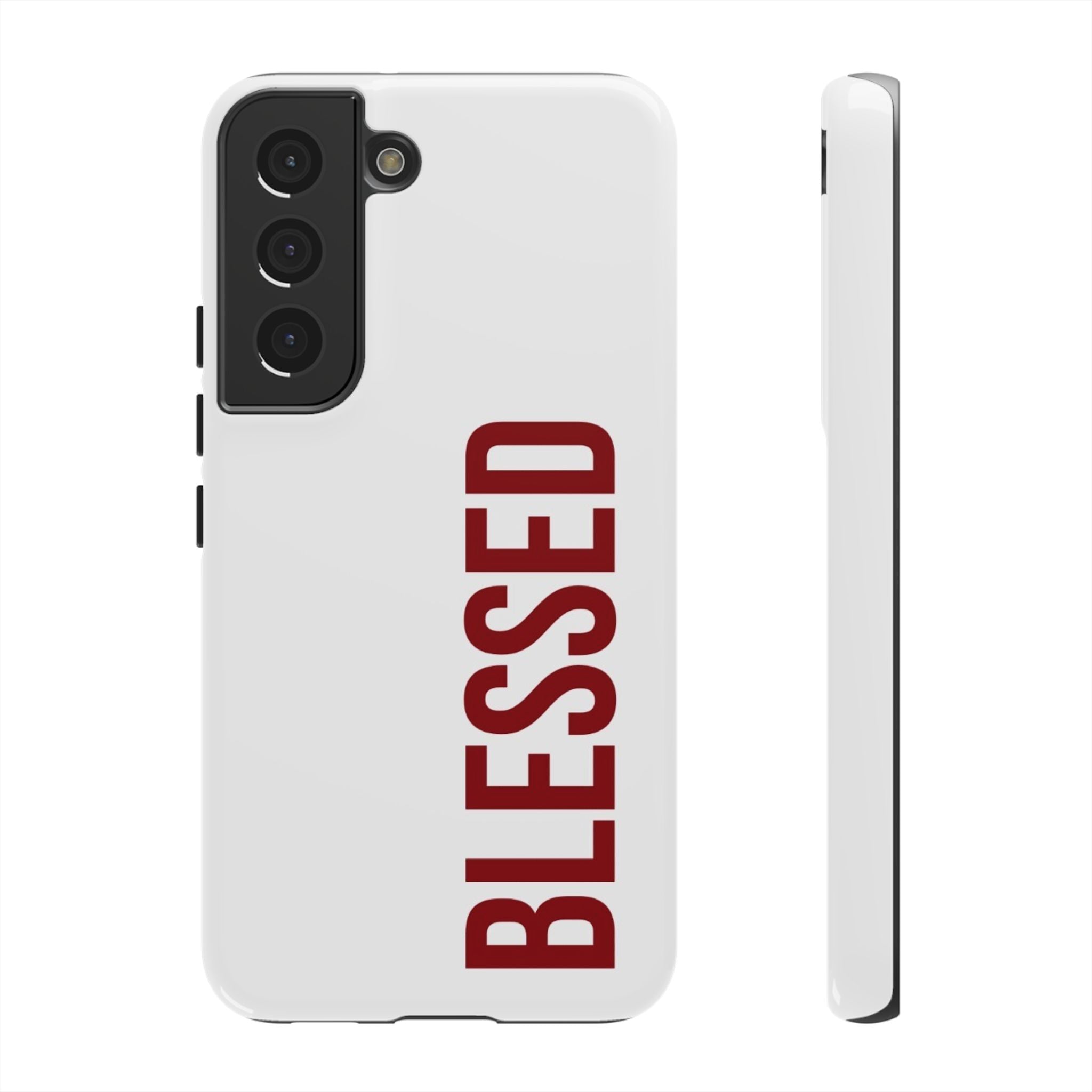 Blessed Vertical Phone Case — Protective Slim iPhone Cover with Red 'BLESSED' Text