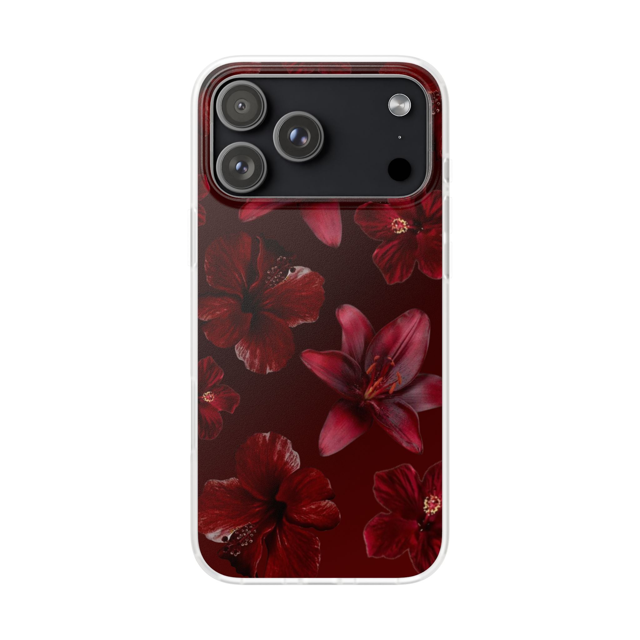 Red Floral Flexi Phone Case – Dark Burgundy Lily Pattern