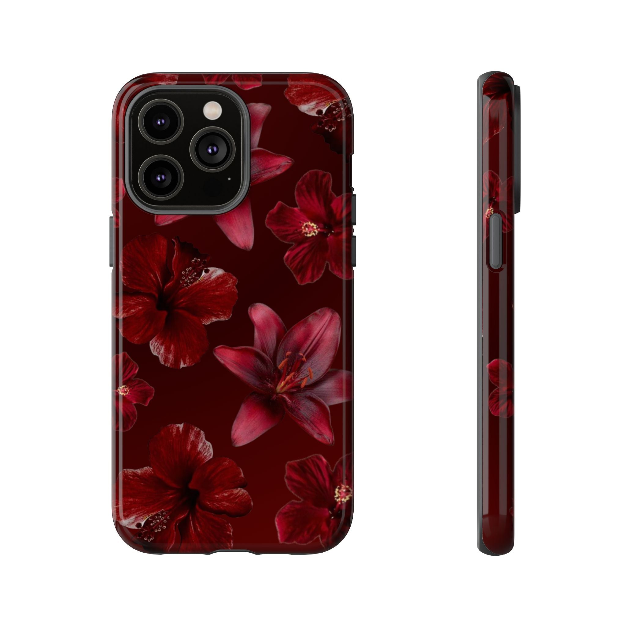 Tough Cases - Dark Red Floral Phone Case