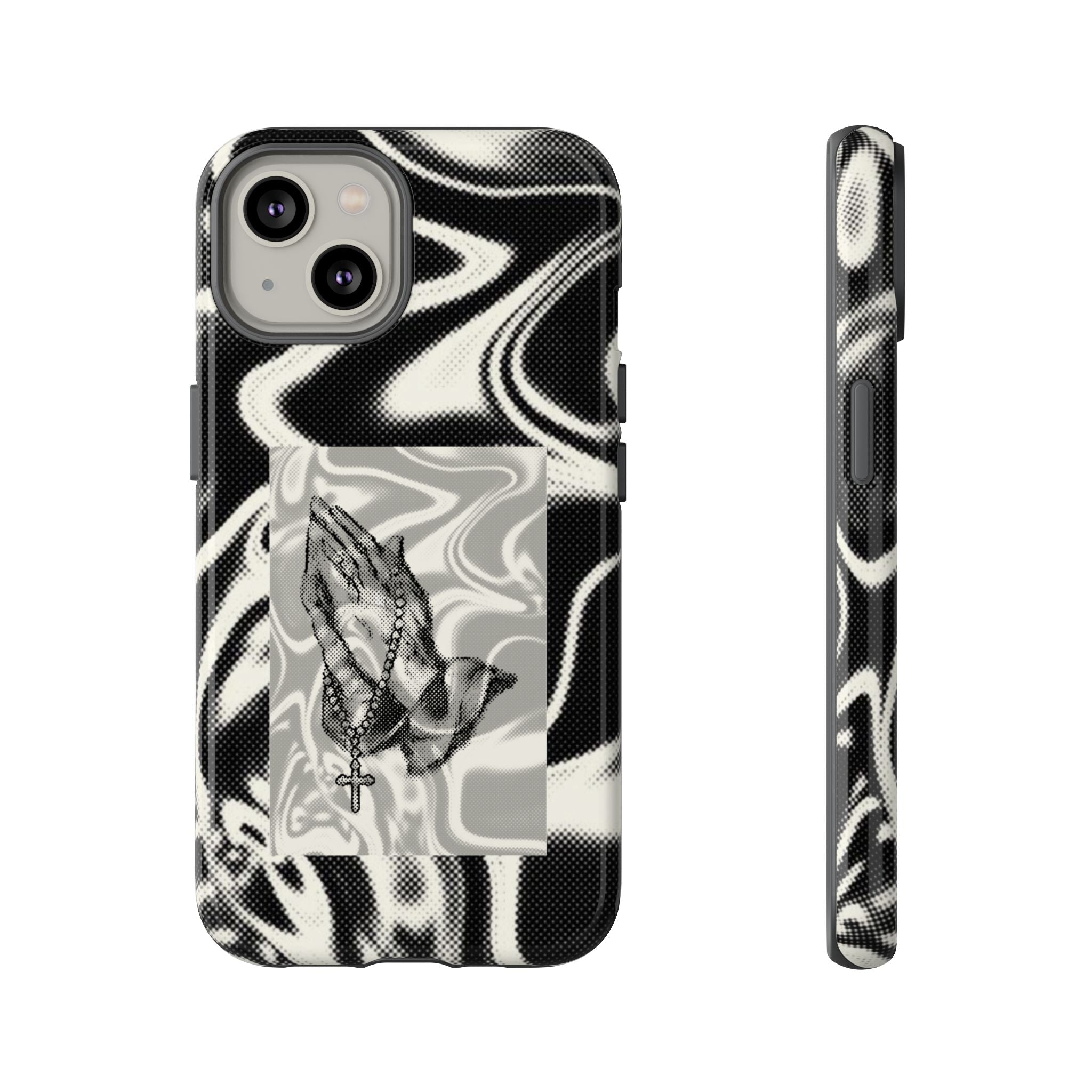 Praying Hands Phone Case – Black White Marble Spiritual Design